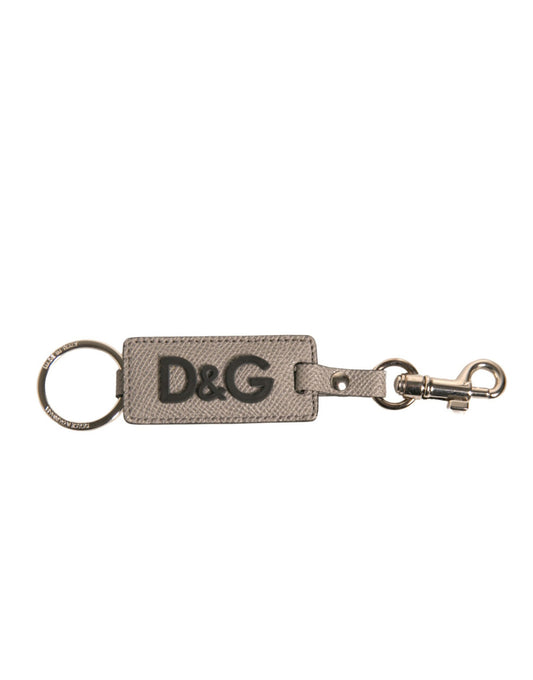 Dolce & Gabbana Beige DG Logo Leder Gold Metall Männer Schlüsselbund Schlüsselanhänger