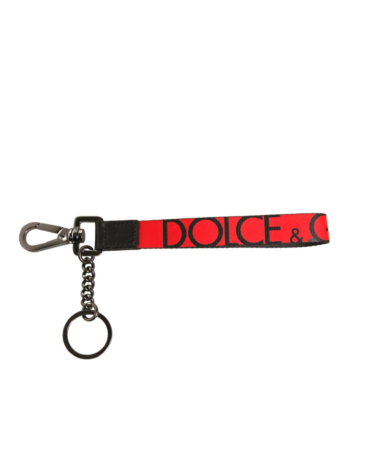 Dolce & Gabbana Rotes Logo Leder Silber Messing Halter Schlüsselanhänger Schlüsselring