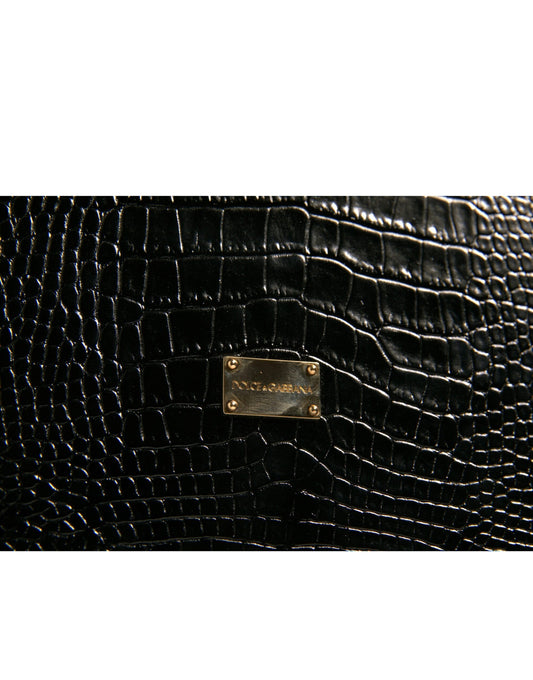 Dolce & Gabbana Elegantes schwarzes Leder Logo Plaque Halter Katalog Etui