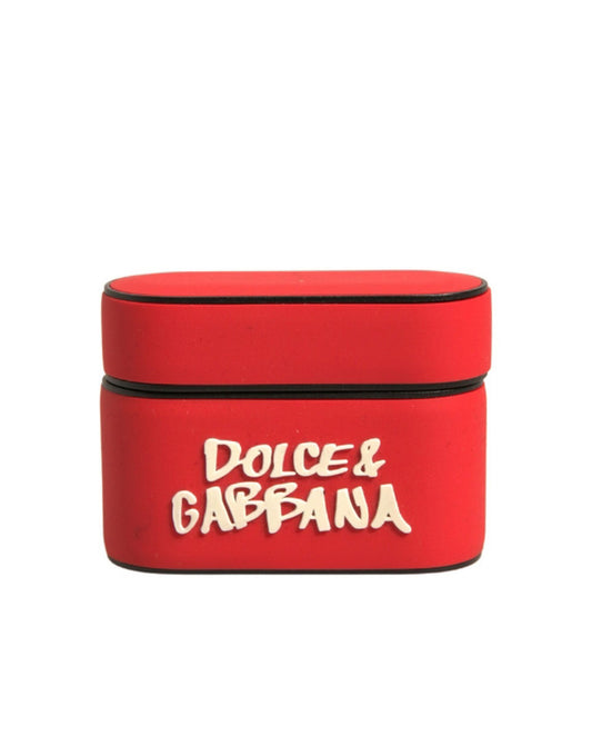 Dolce & Gabbana Rote PVC geprägte Logo Plaque Halter Airpods Fall