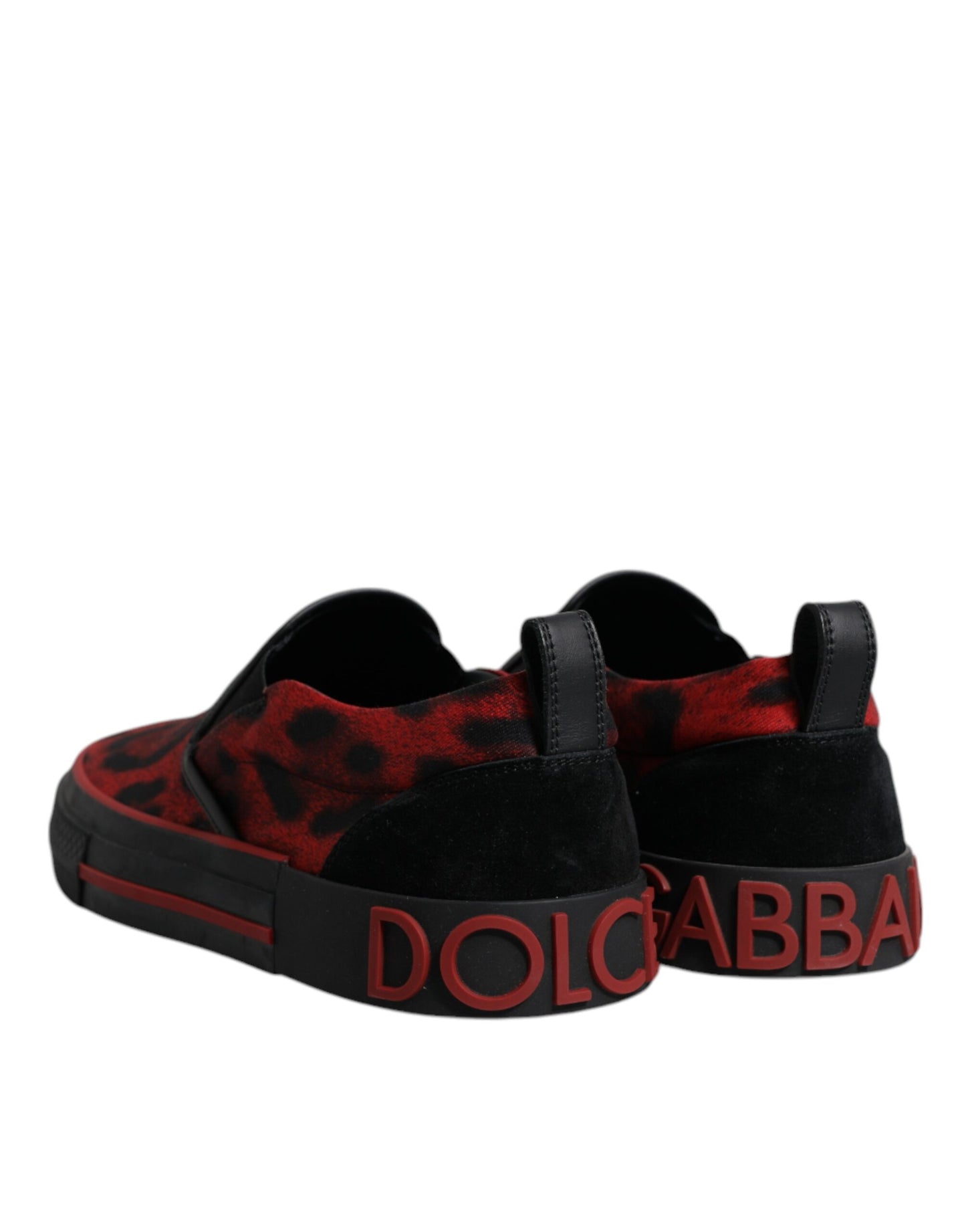 Dolce & Gabbana Rot Schwarz Leopard Baumwolle Männer Low Top Turnschuhe Schuhe