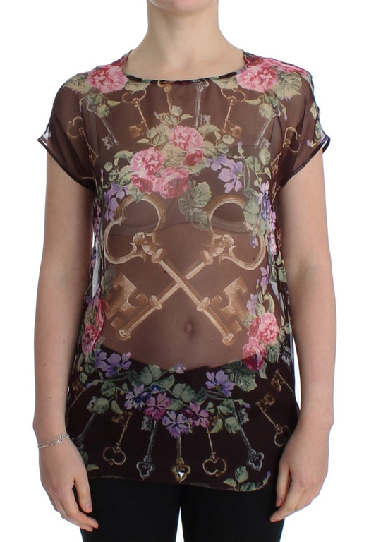 Dolce & Gabbana Elegante florale Seidenbluse mit Kappenärmeln