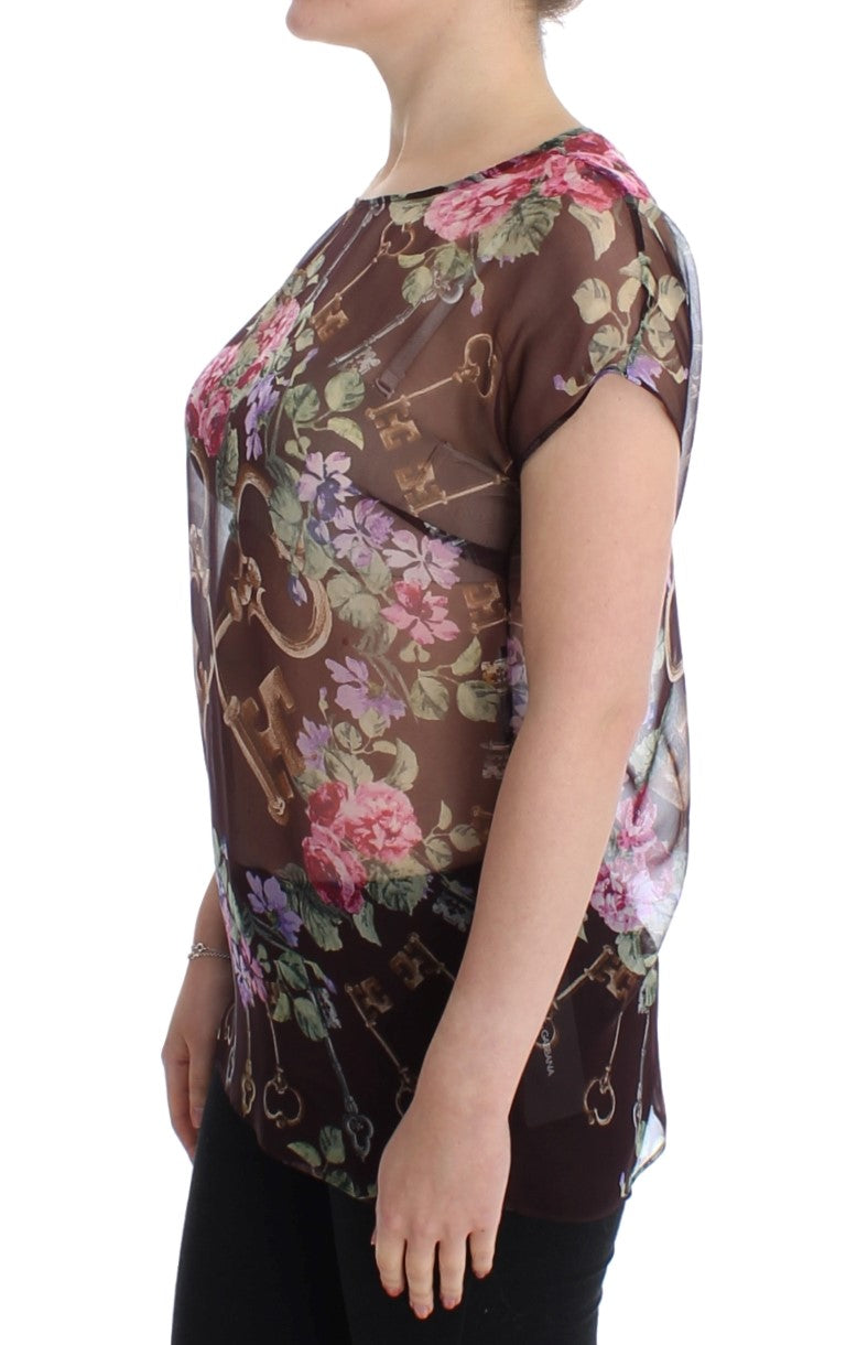 Dolce &amp; Gabbana Elegant floral silk blouse with cap sleeves