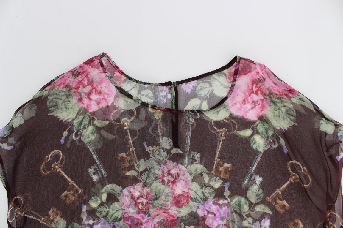 Dolce &amp; Gabbana Elegant floral silk blouse with cap sleeves