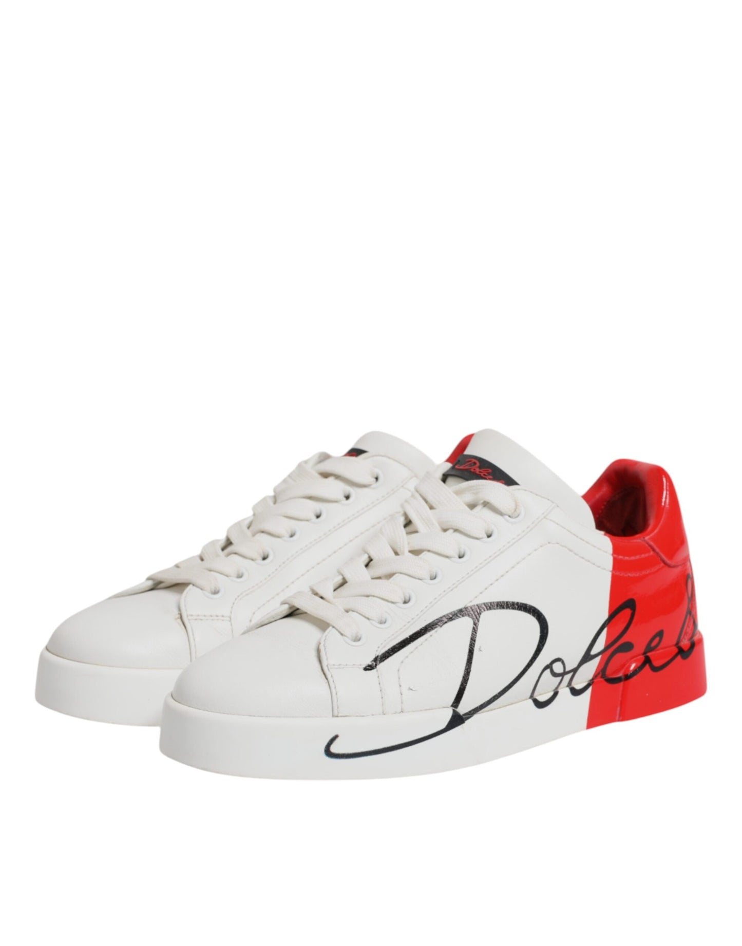 Dolce & Gabbana Weiß Rot Portofino Leder Turnschuhe Schuhe