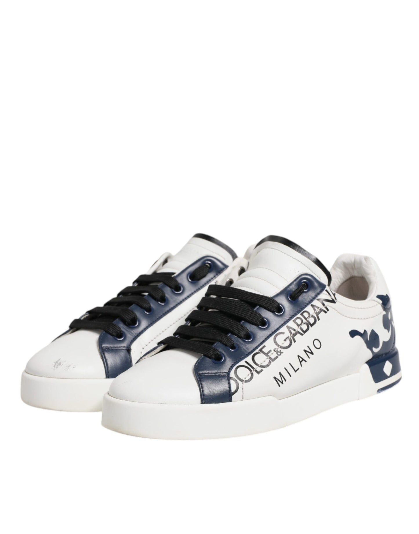 Dolce & Gabbana Weiß Blau Leder Crown Milano Turnschuhe Schuhe