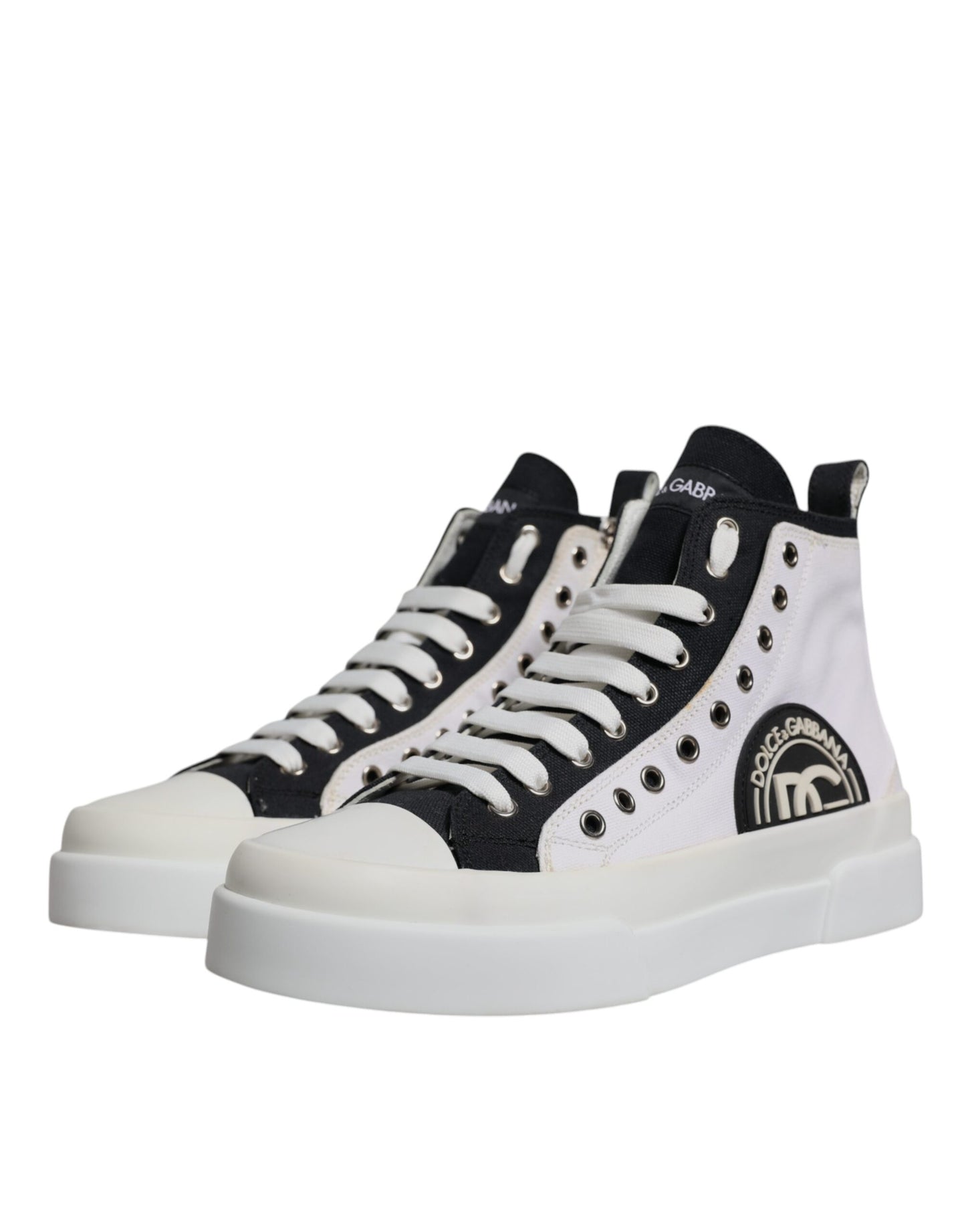 Dolce & Gabbana Weiß Schwarz Baumwolle High Top Turnschuhe Schuhe