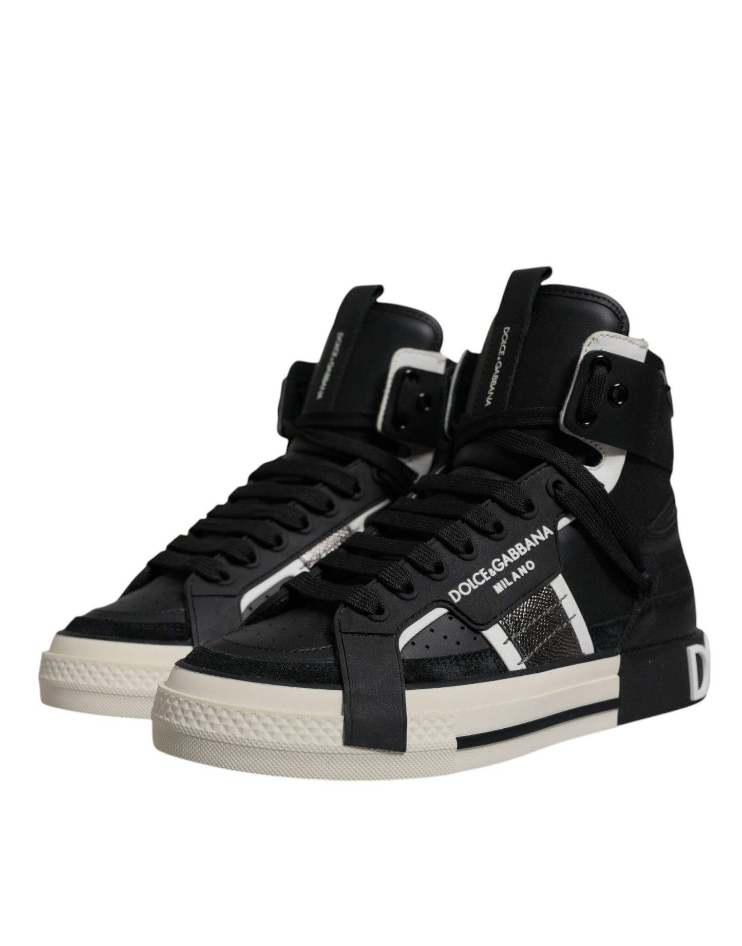 Dolce & Gabbana Schwarz Silber Leder High Top Sneaker Schuhe