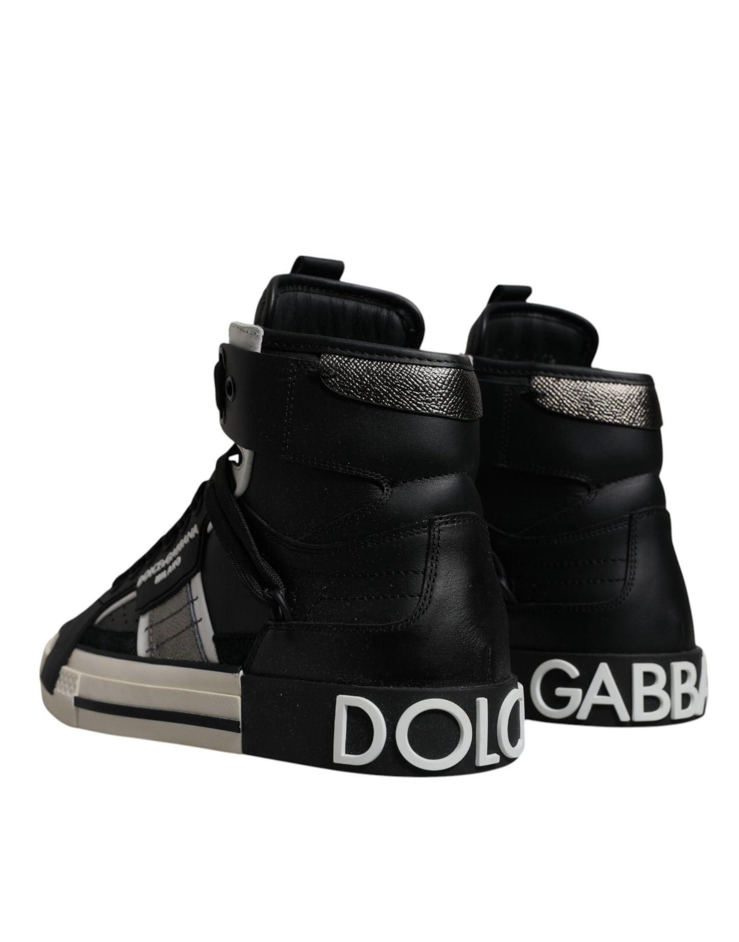 Dolce & Gabbana Schwarz Silber Leder High Top Sneaker Schuhe