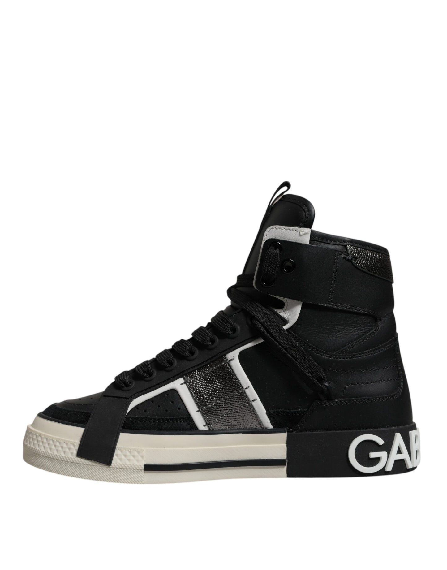 Dolce & Gabbana Schwarz Silber Leder High Top Sneaker Schuhe