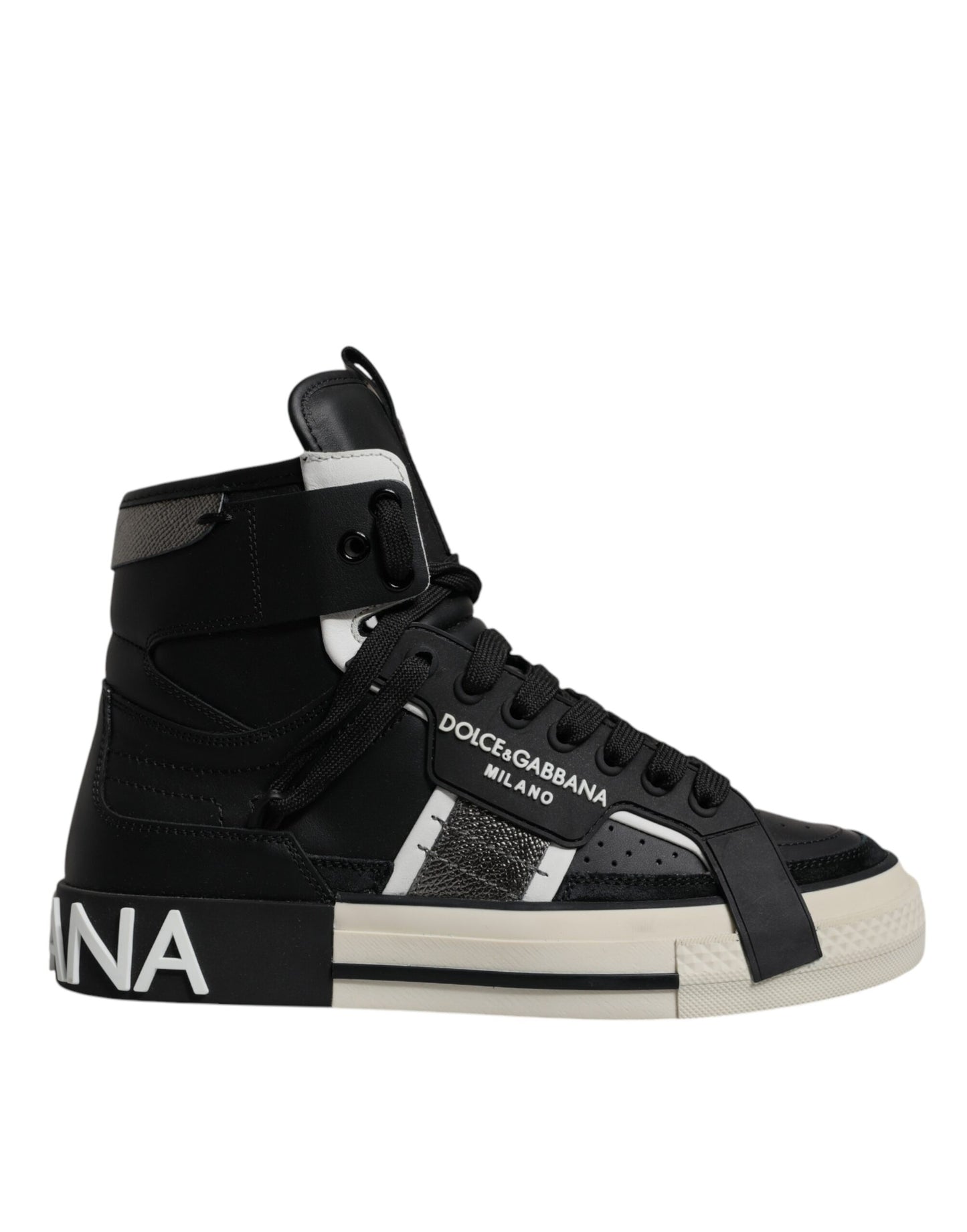 Dolce & Gabbana Schwarz Silber Leder High Top Sneaker Schuhe