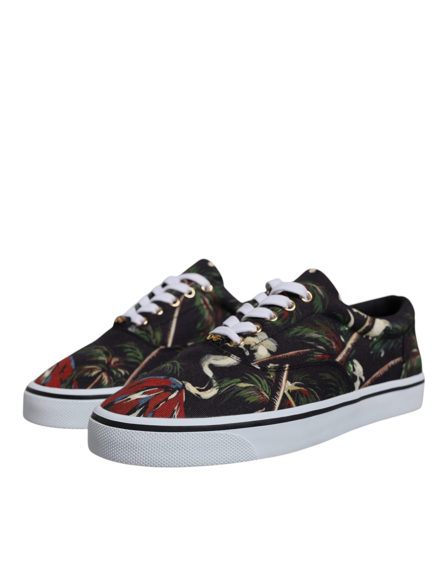 Dolce & Gabbana Schwarz Tropical Print Low Top Sneakers Schuhe