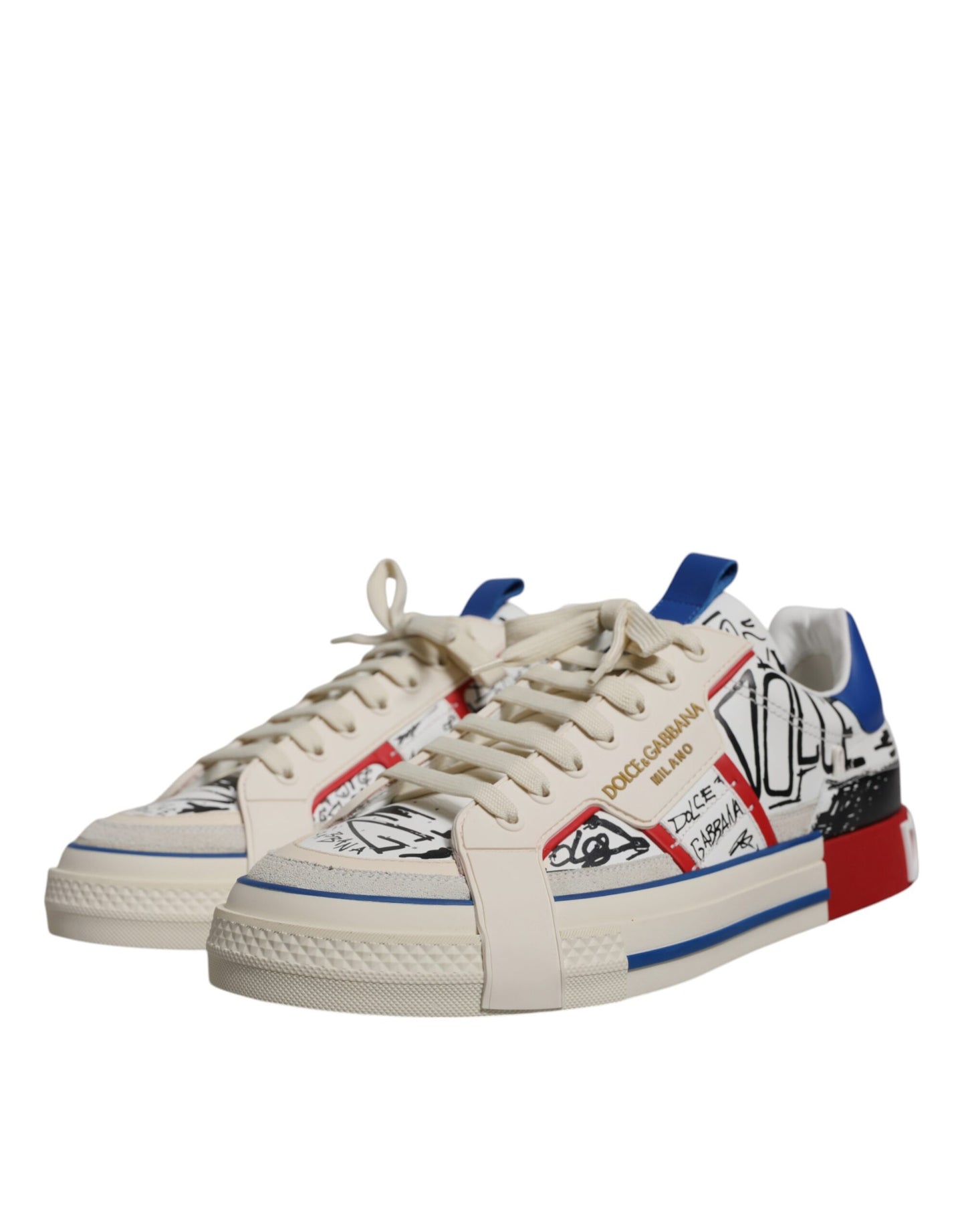 Dolce & Gabbana Weißes Leder Graffiti Custom 2.Zero Turnschuhe Schuhe