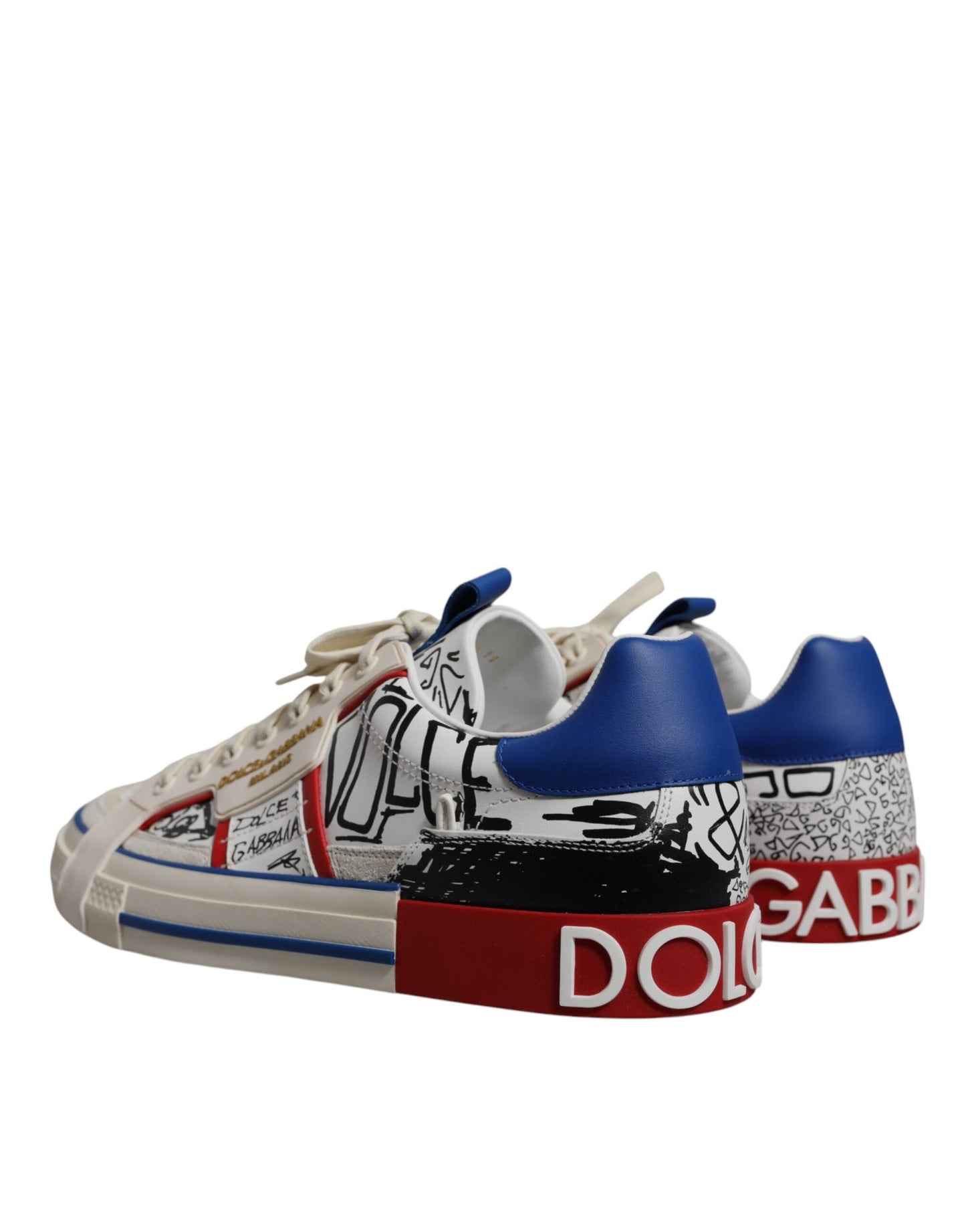 Dolce & Gabbana Weißes Leder Graffiti Custom 2.Zero Turnschuhe Schuhe