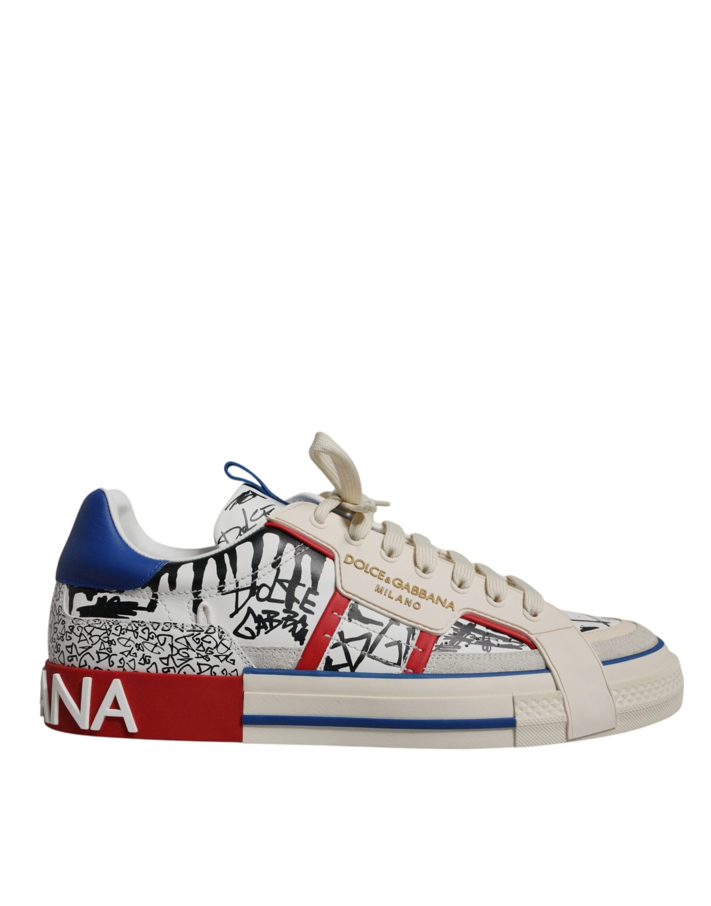 Dolce & Gabbana Weißes Leder Graffiti Custom 2.Zero Turnschuhe Schuhe