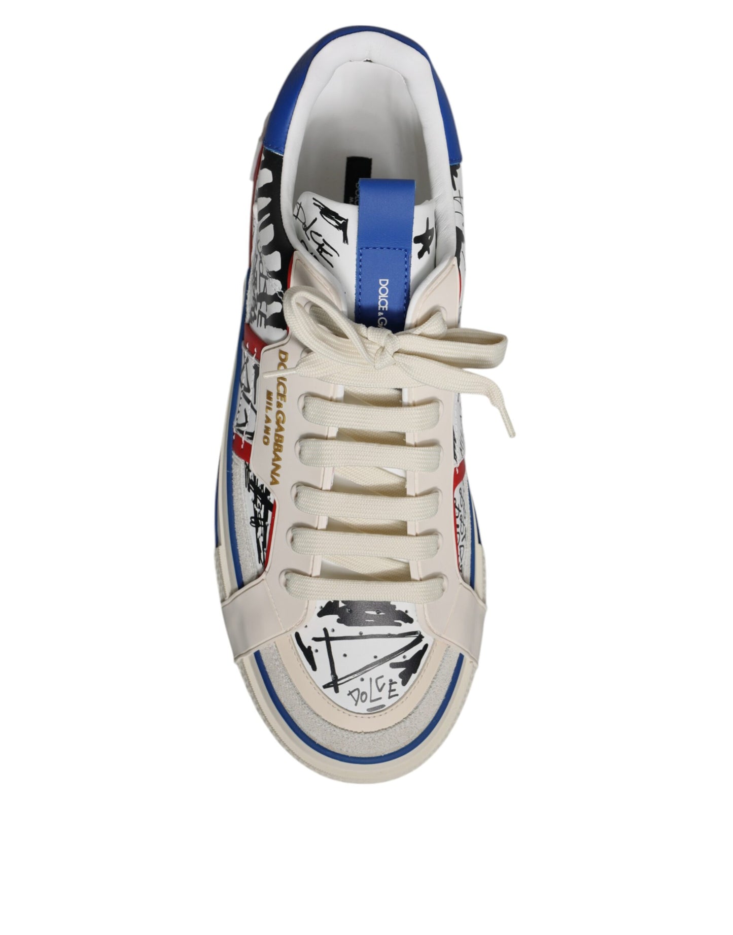 Dolce & Gabbana Weißes Leder Graffiti Custom 2.Zero Turnschuhe Schuhe