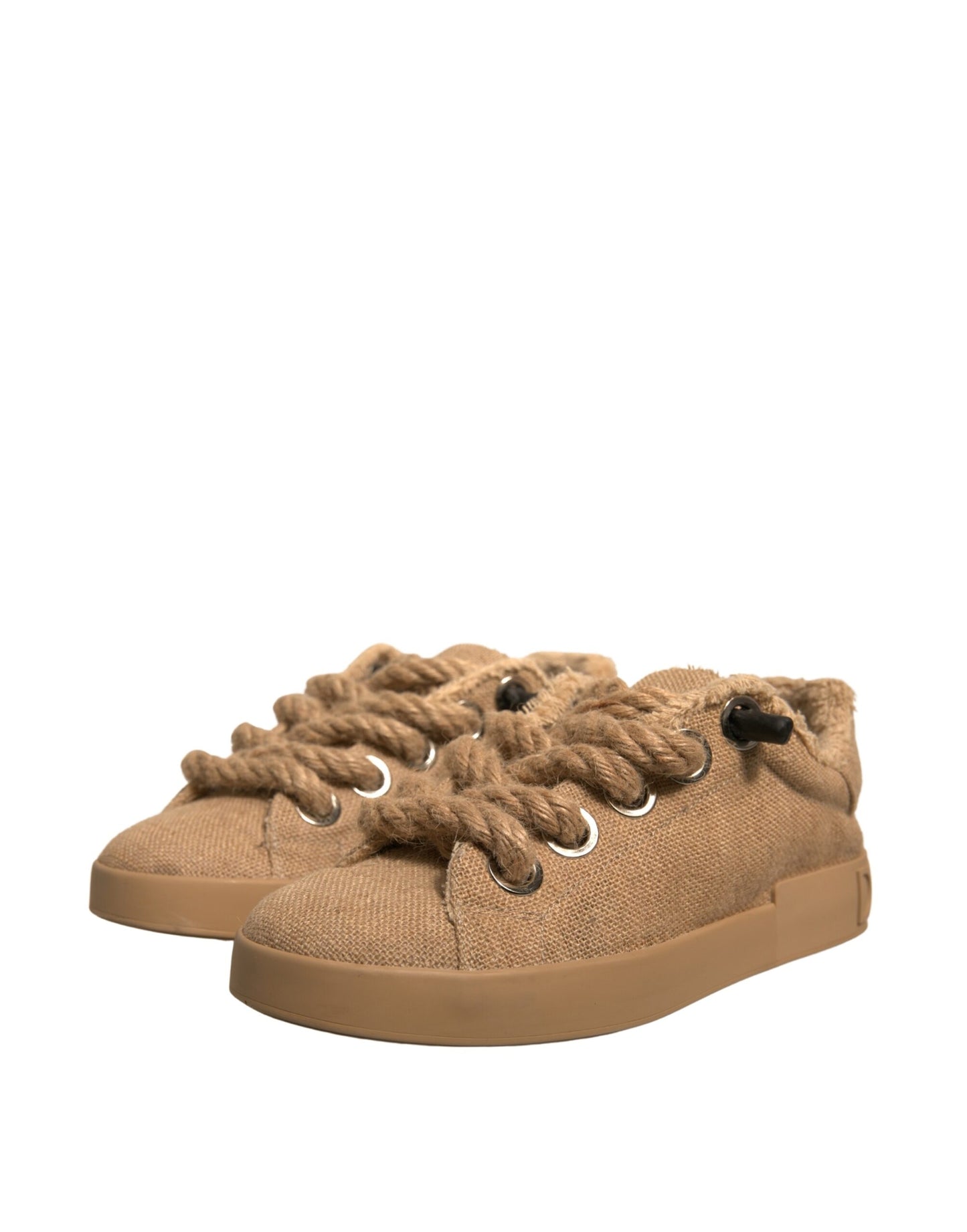 Dolce & Gabbana Braun Jute Stoff Low Top Männer Turnschuhe Schuhe