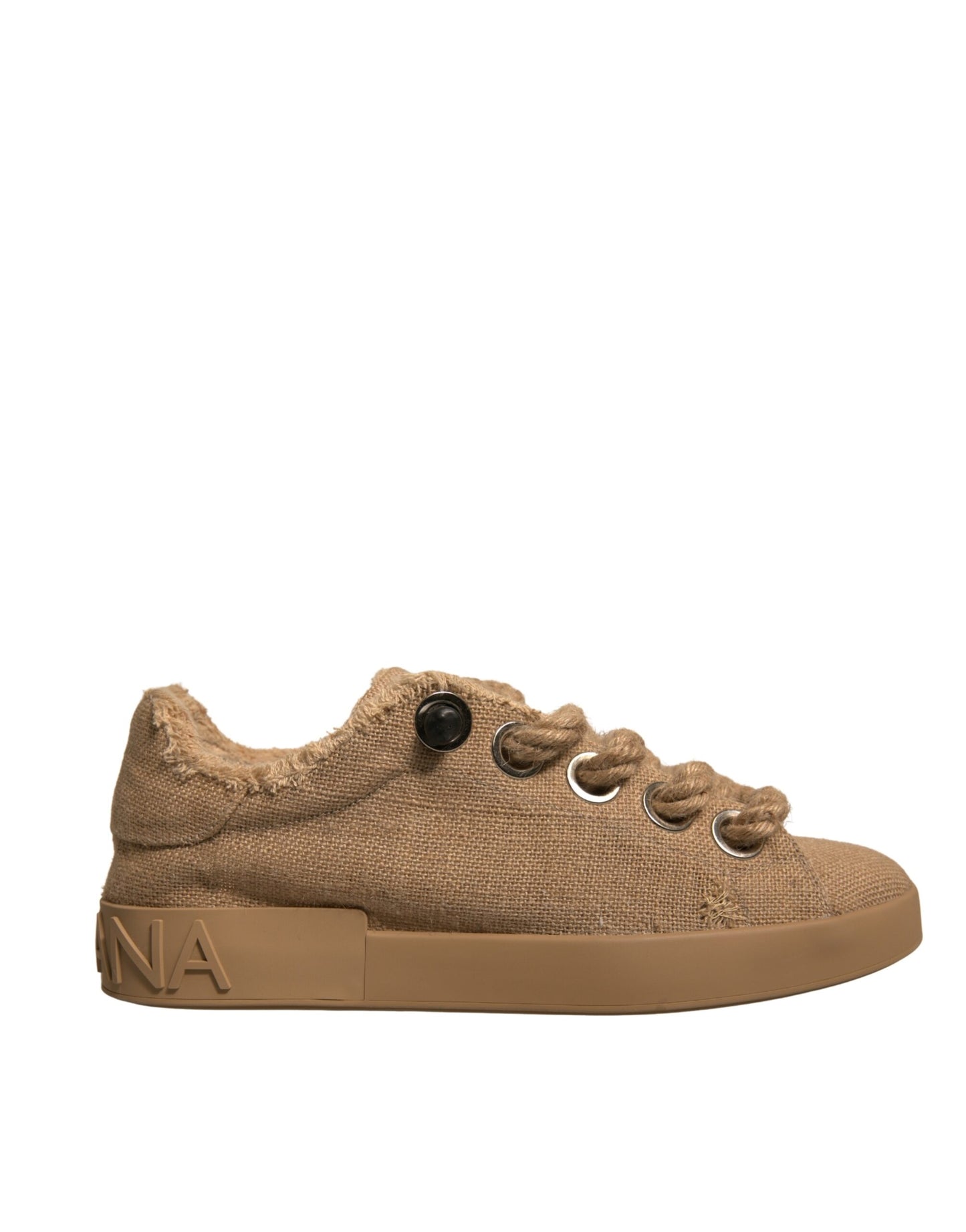 Dolce & Gabbana Braun Jute Stoff Low Top Männer Turnschuhe Schuhe