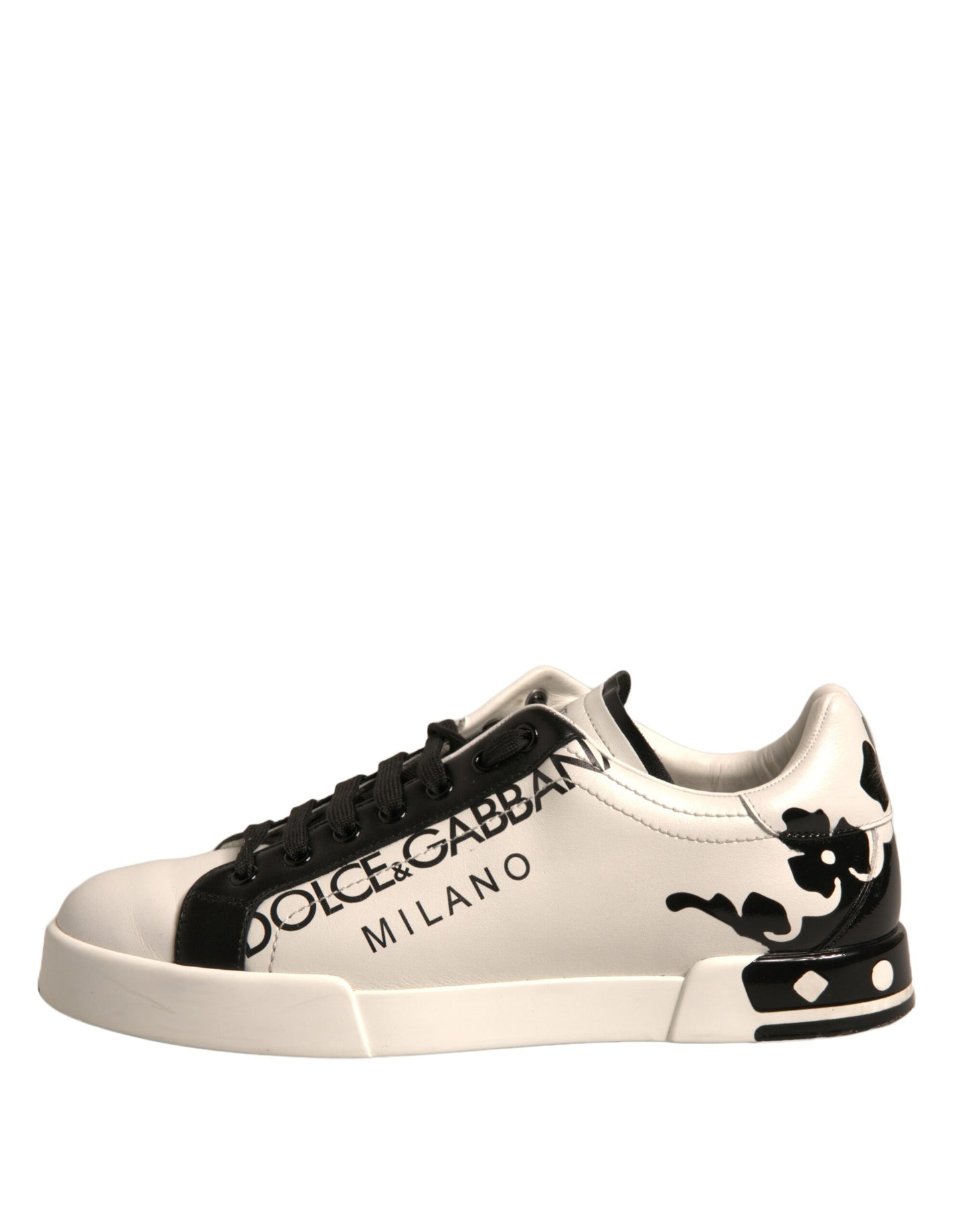 Dolce & Gabbana Weiß Schwarz Leder Crown Milano Turnschuhe Schuhe