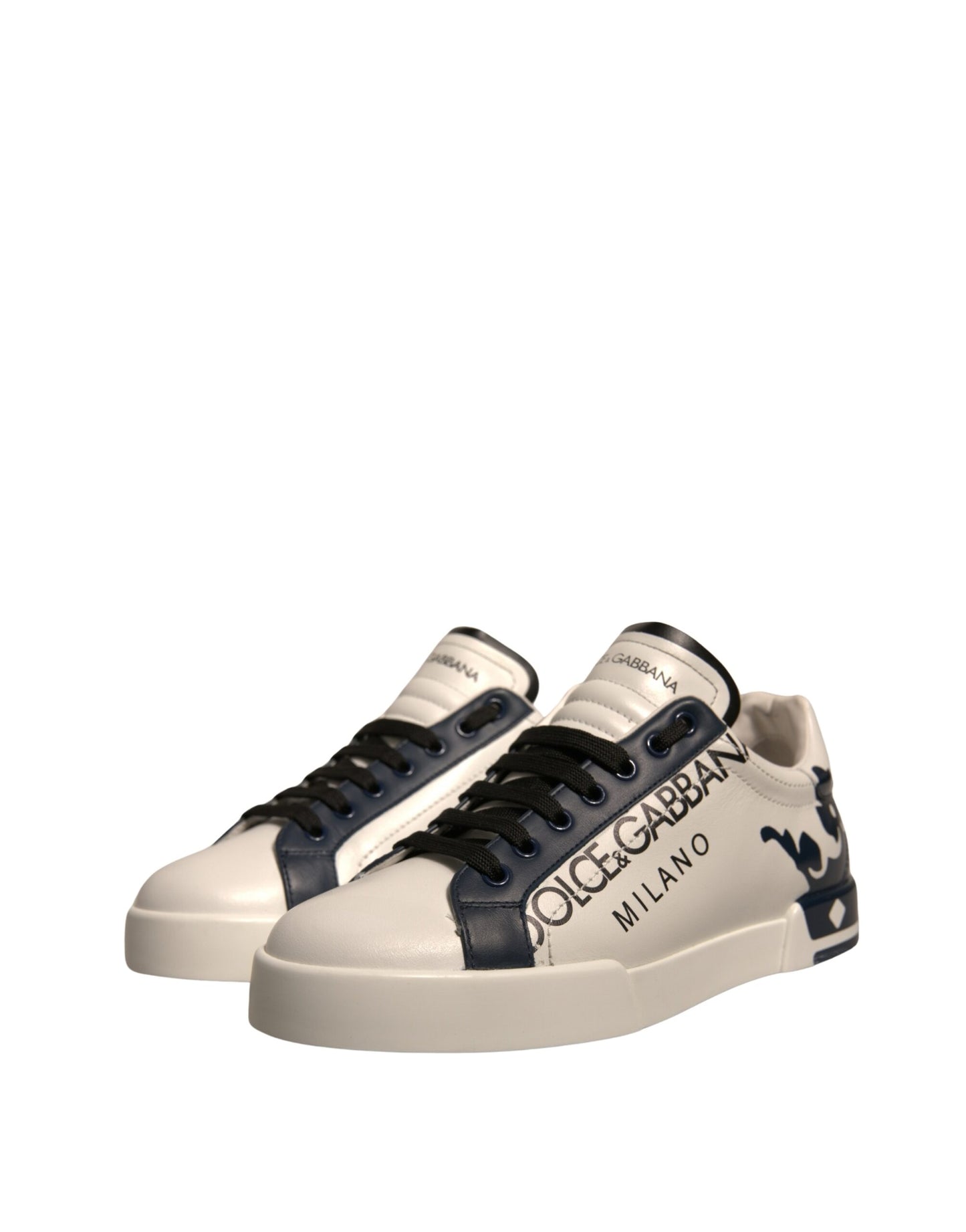 Dolce & Gabbana Weiß Blau Leder Crown Milano Turnschuhe Schuhe