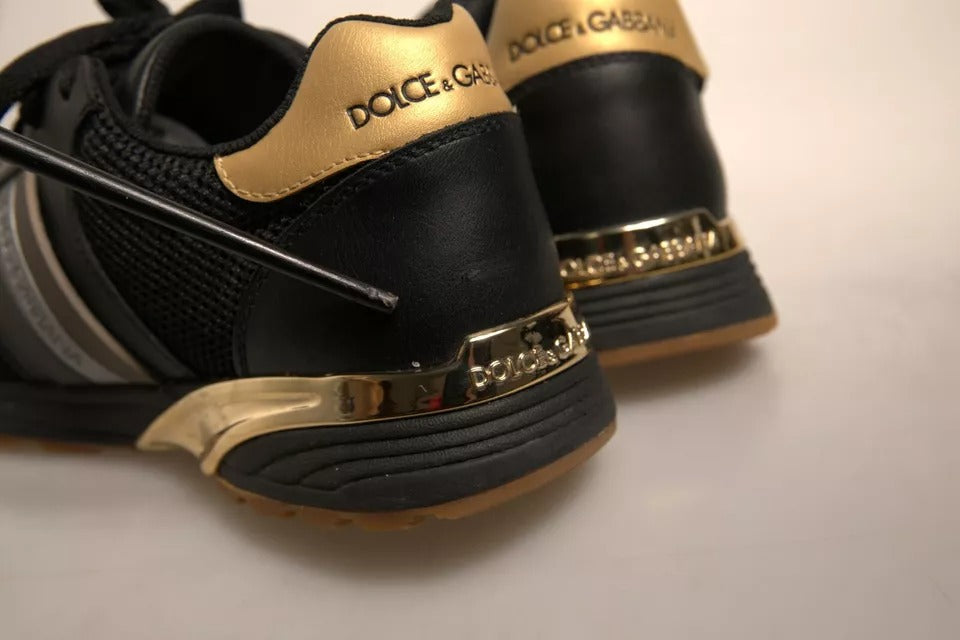 Dolce & Gabbana Schwarz Gold Logo Casual Männer Turnschuhe Schuhe