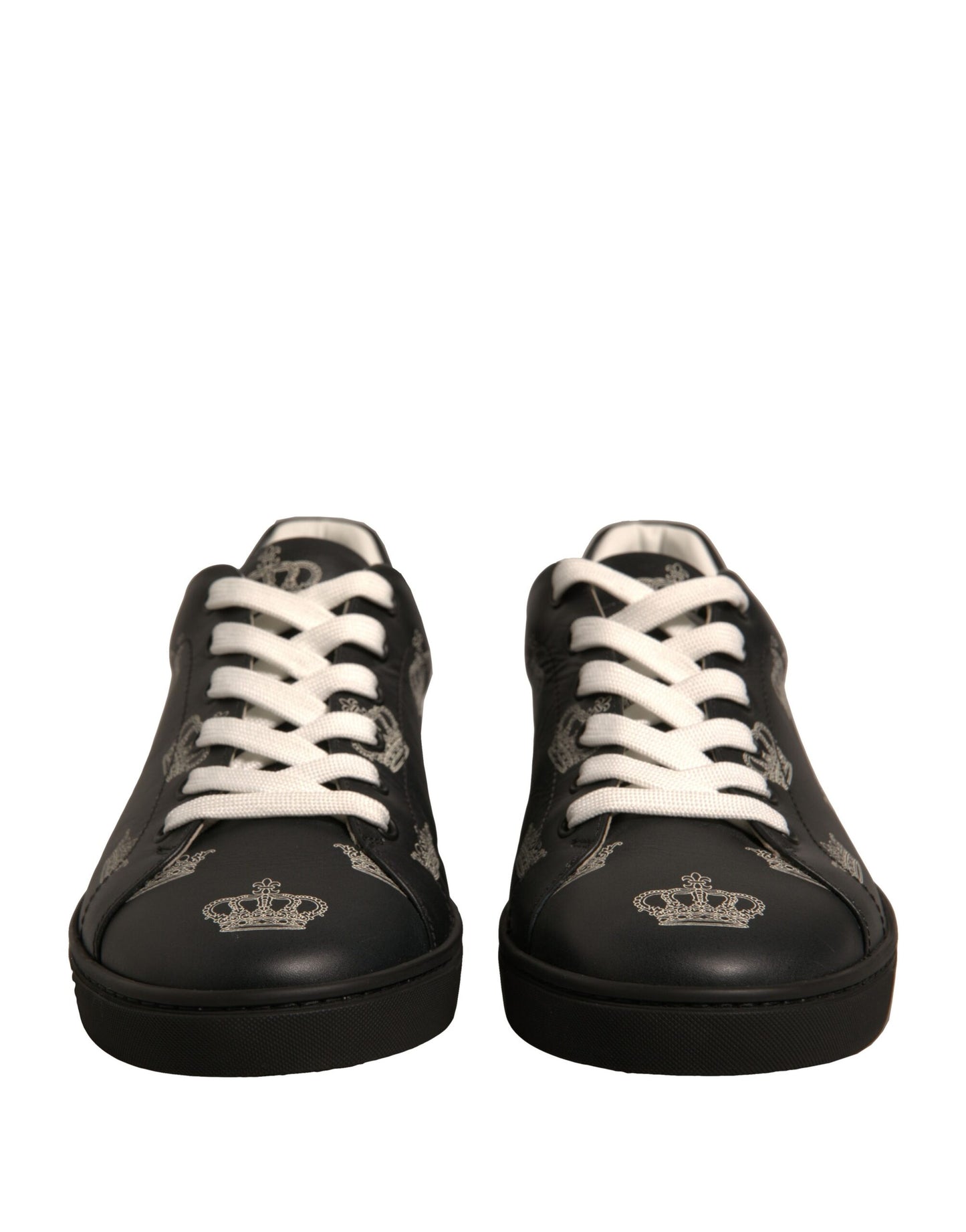 Dolce & Gabbana Schwarz Leder Crown Low Top Sneakers Schuhe