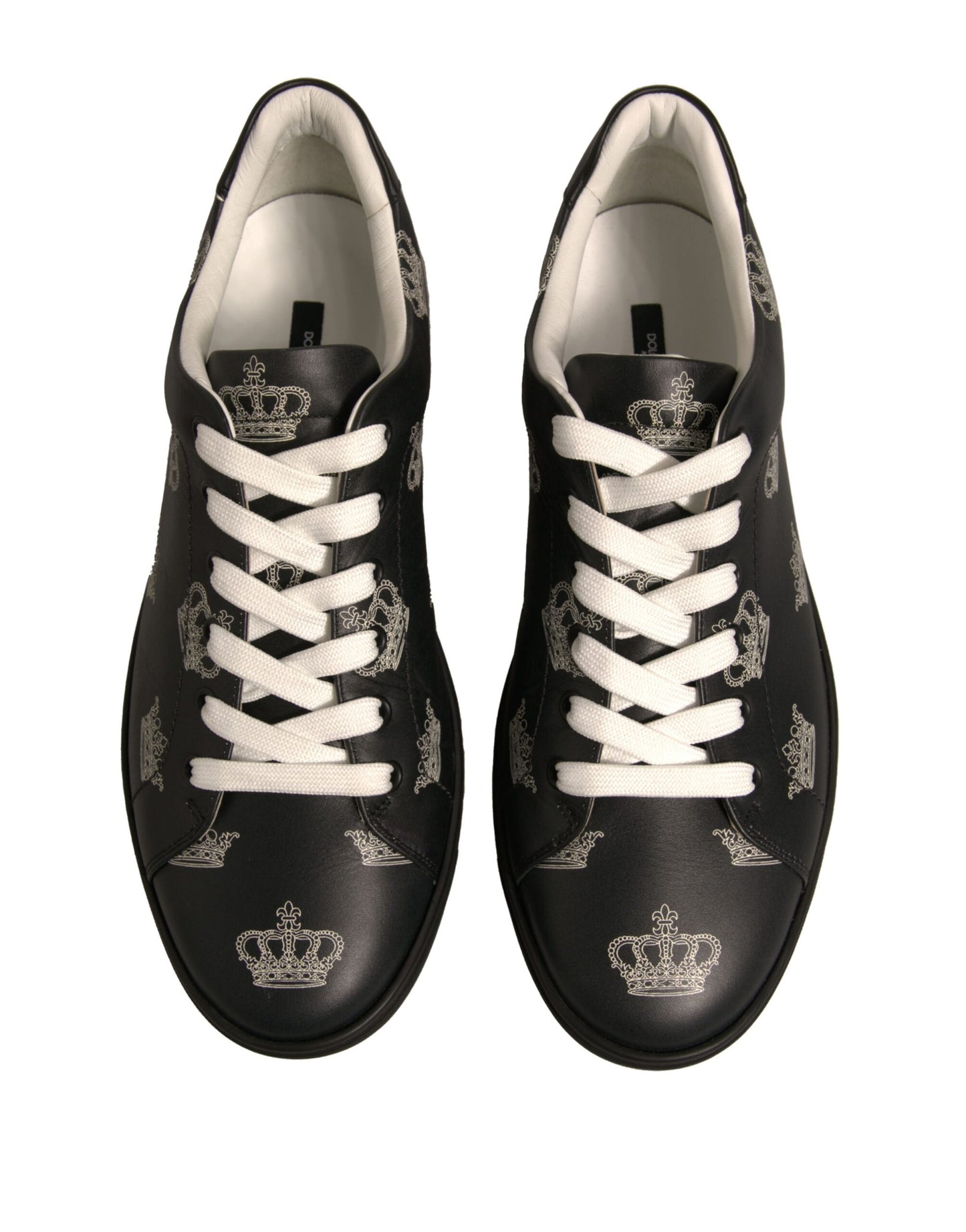 Dolce & Gabbana Schwarz Leder Crown Low Top Sneakers Schuhe