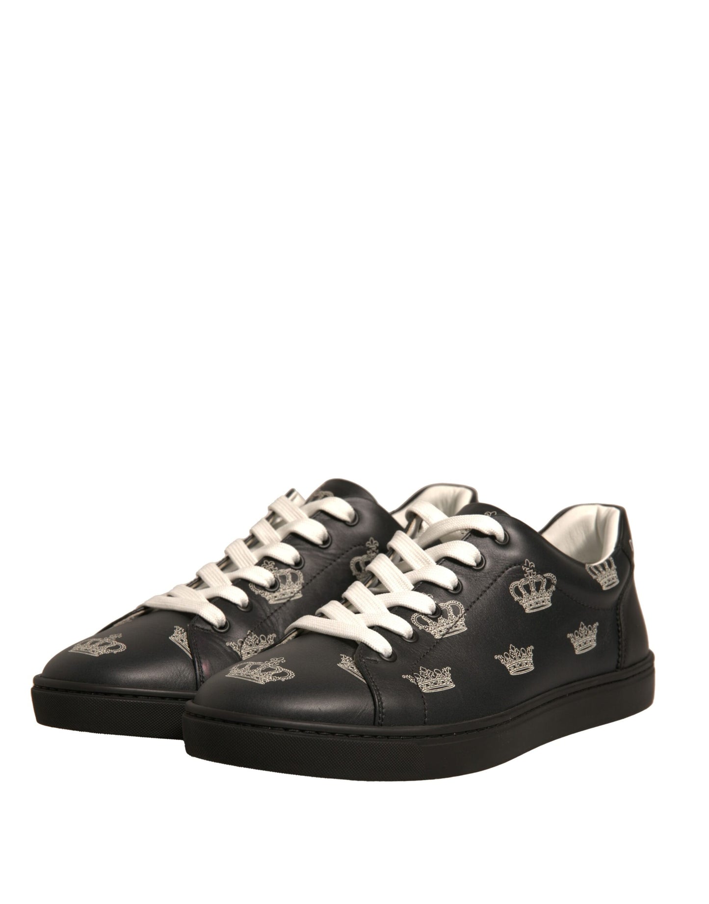 Dolce & Gabbana Schwarz Leder Crown Low Top Sneakers Schuhe