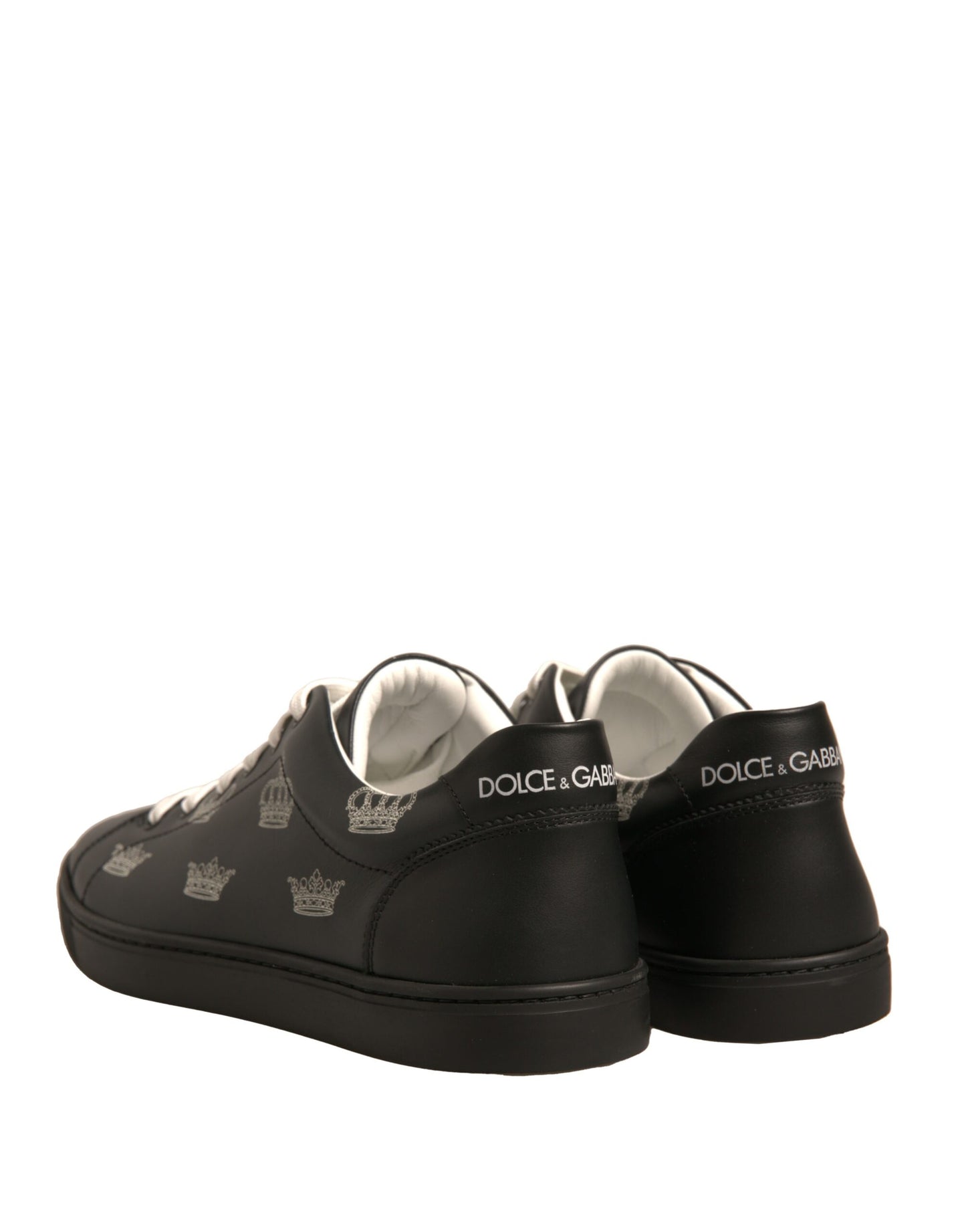 Dolce & Gabbana Schwarz Leder Crown Low Top Sneakers Schuhe