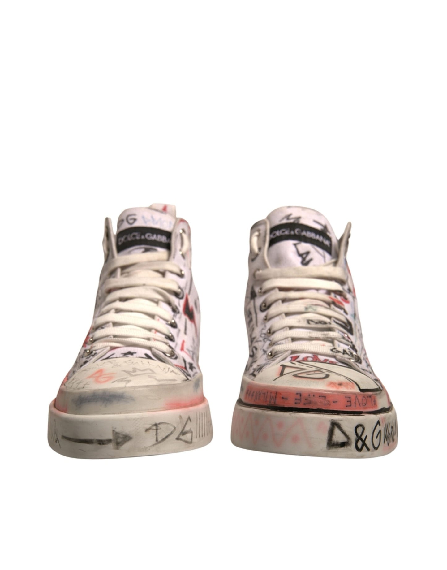 Dolce & Gabbana Weiß Baumwolle Graffiti High Top Turnschuhe Schuhe