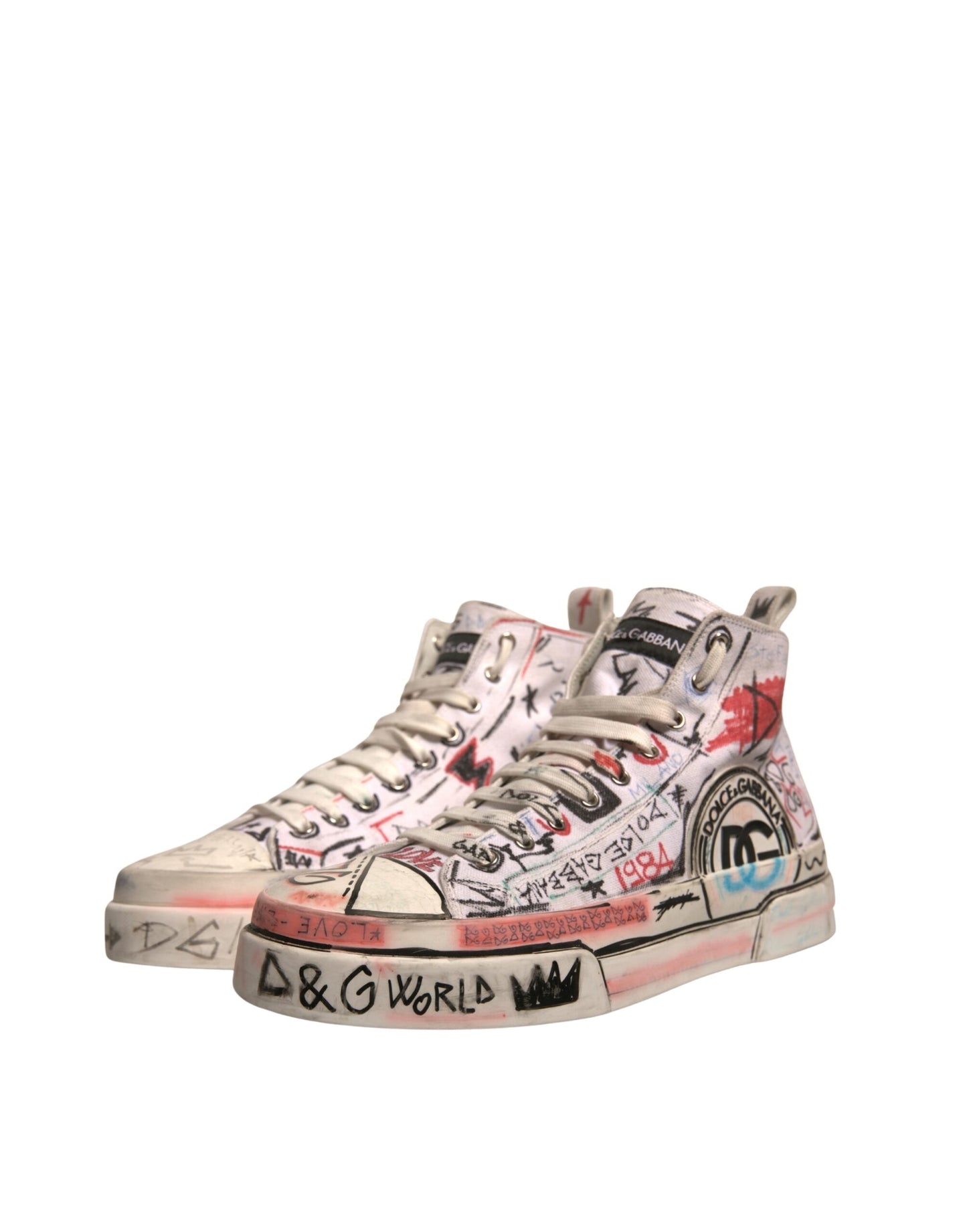 Dolce & Gabbana Weiß Baumwolle Graffiti High Top Turnschuhe Schuhe