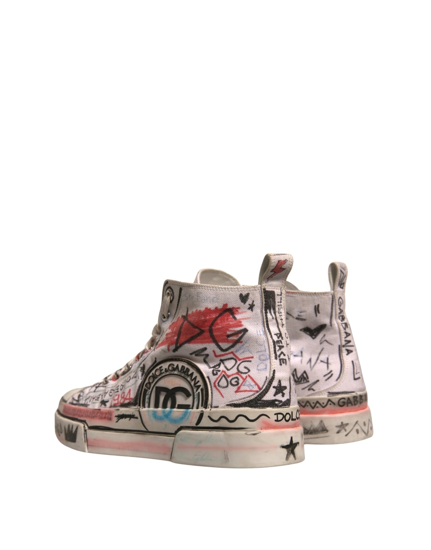 Dolce & Gabbana Weiß Baumwolle Graffiti High Top Turnschuhe Schuhe