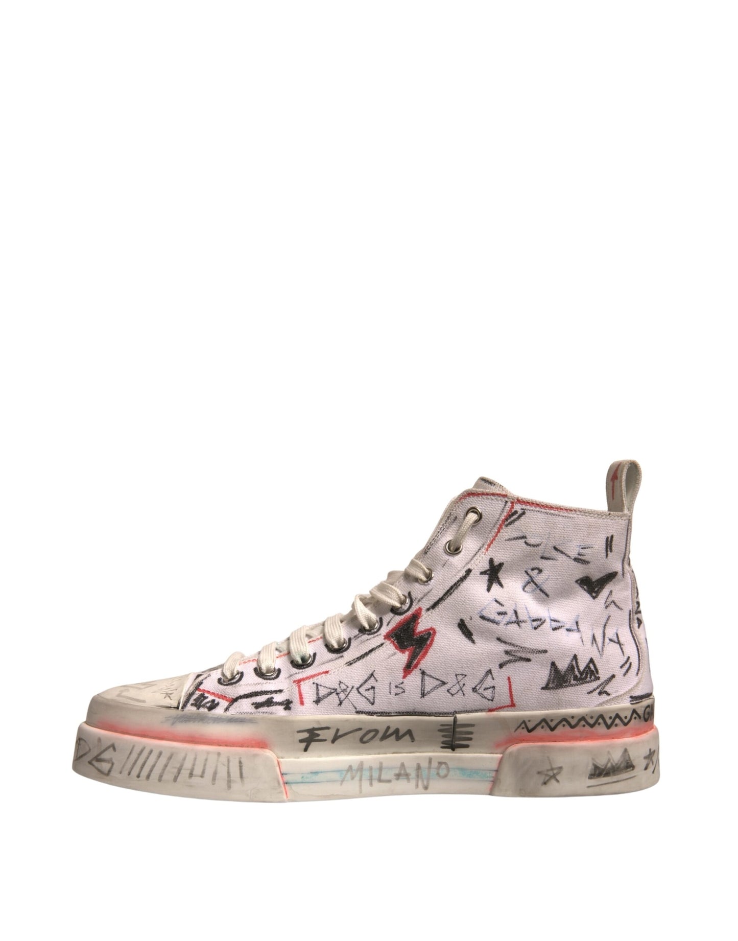 Dolce & Gabbana Weiß Baumwolle Graffiti High Top Turnschuhe Schuhe