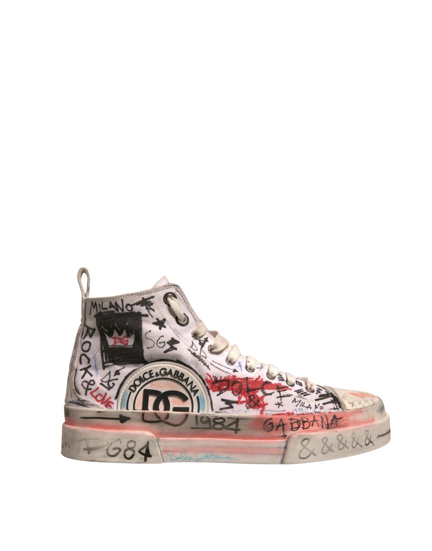 Dolce & Gabbana Weiß Baumwolle Graffiti High Top Turnschuhe Schuhe