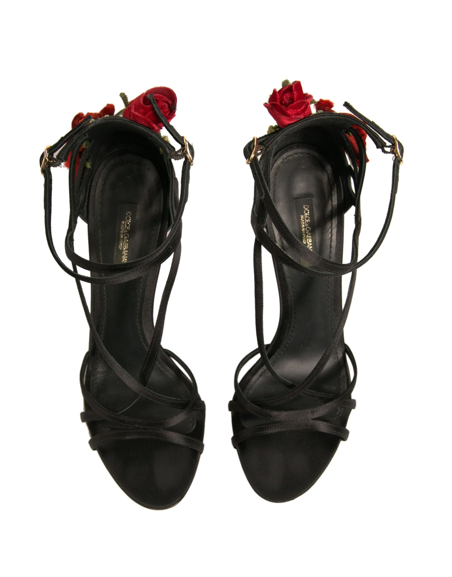 Dolce & Gabbana Schwarz Riemchen Blume Heels Sandalen Schuhe