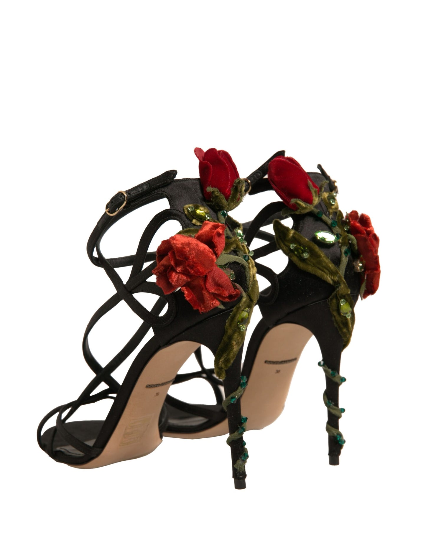 Dolce & Gabbana Schwarz Riemchen Blume Heels Sandalen Schuhe