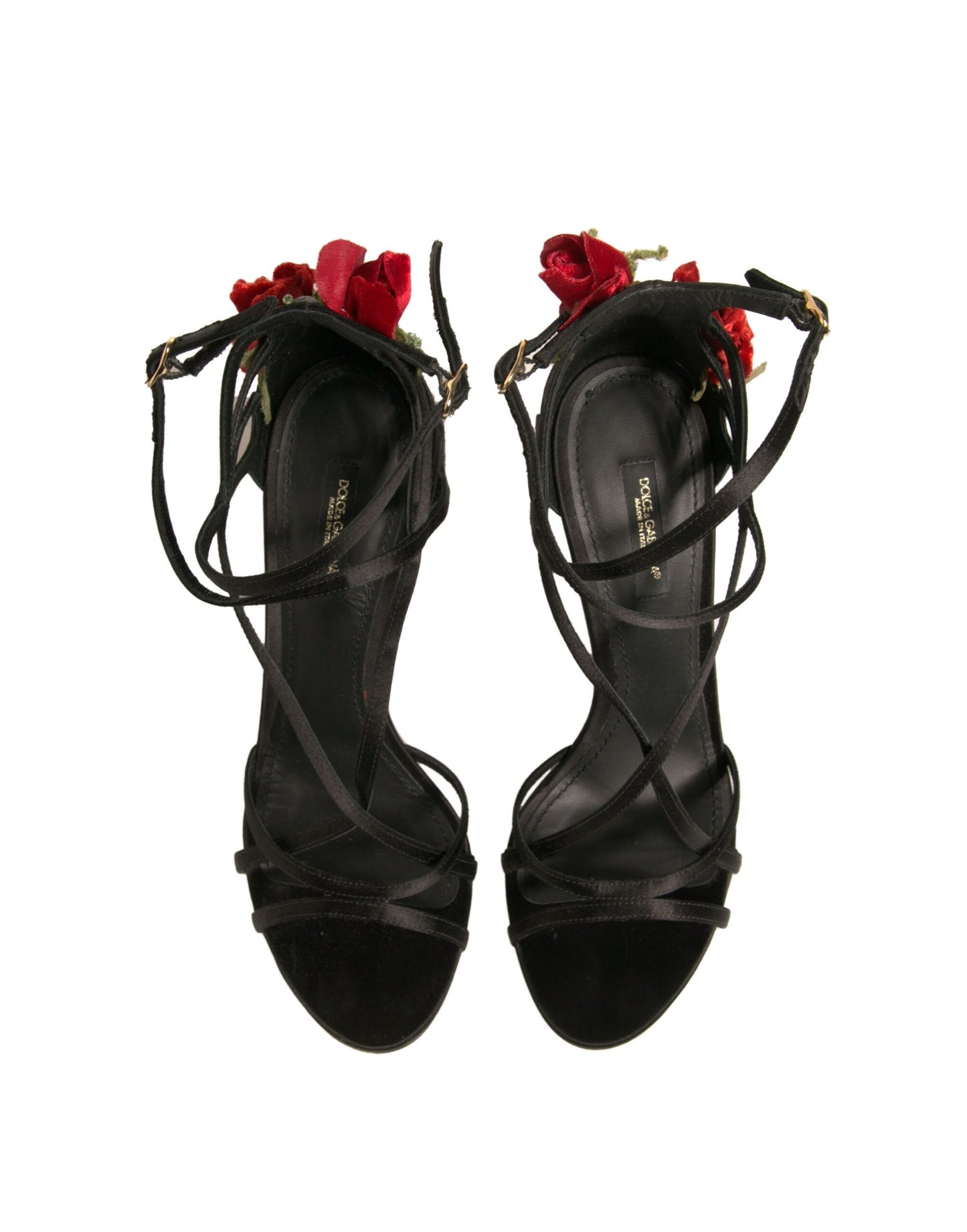 Dolce & Gabbana Schwarz Riemchen Blume Heels Sandalen Schuhe