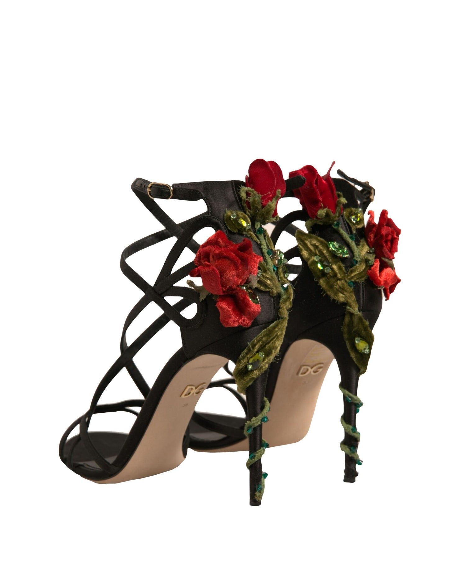 Dolce & Gabbana Schwarz Riemchen Blume Heels Sandalen Schuhe