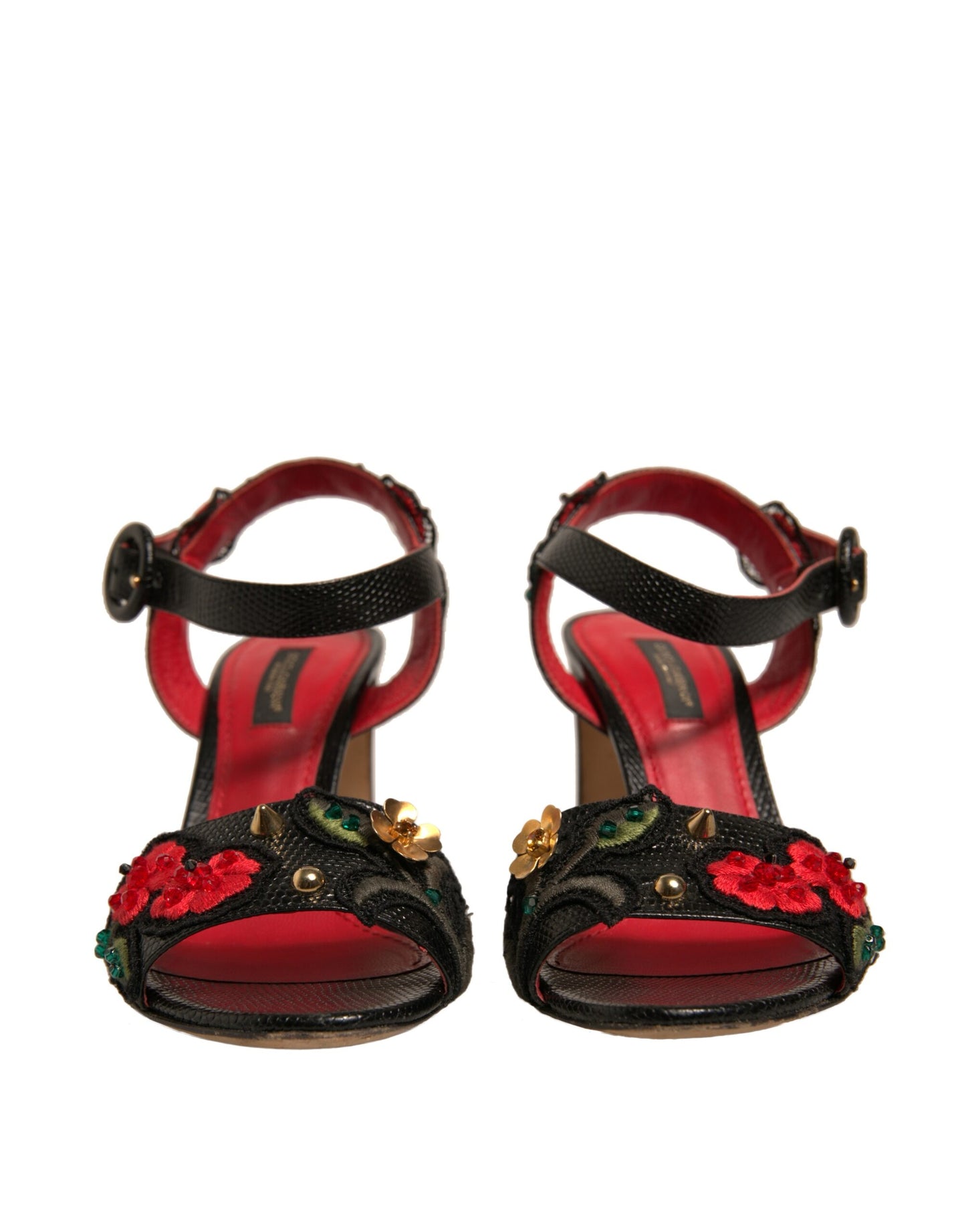 Dolce & Gabbana Schwarze geprägte Nelkensandalen Schuhe mit Absatz