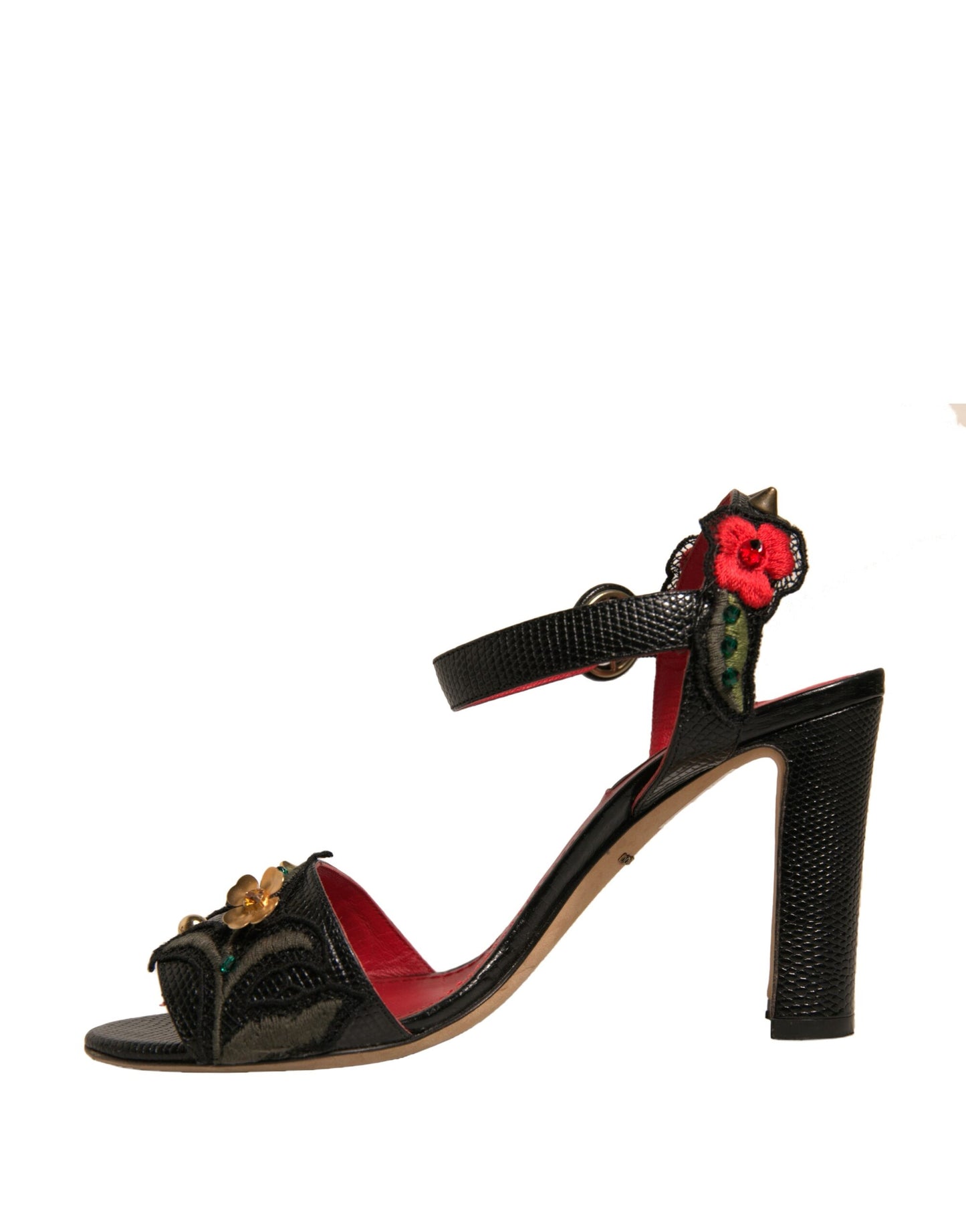 Dolce & Gabbana Schwarze geprägte Nelkensandalen Schuhe mit Absatz