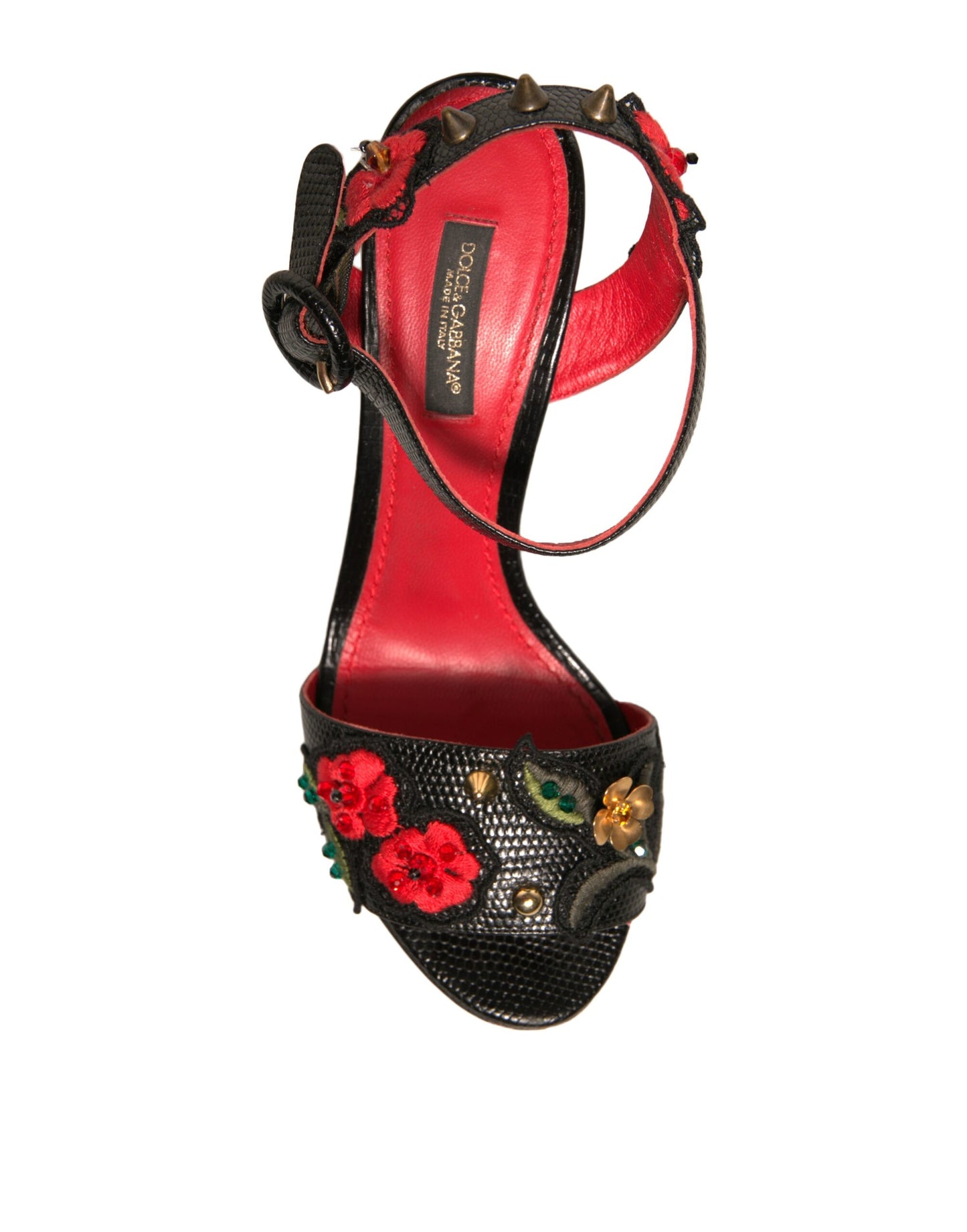 Dolce & Gabbana Schwarze geprägte Nelkensandalen Schuhe mit Absatz