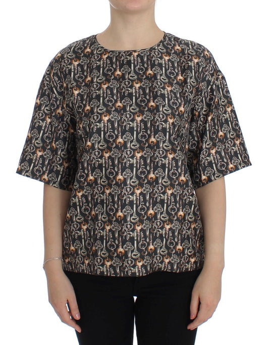 Dolce & Gabbana Enchanted Sicily Seidenbluse mit mittelalterlichem Schlüsseldruck