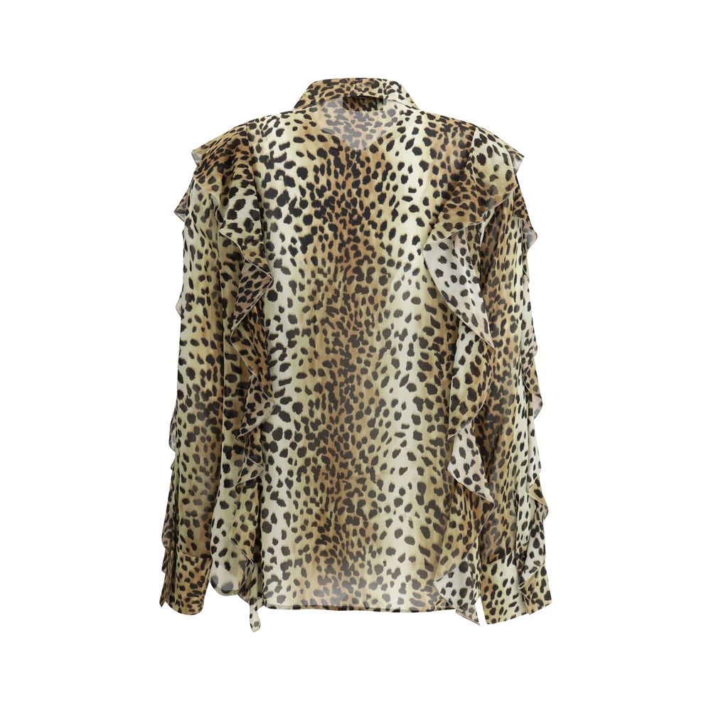 Blumarine Seidenchiffon-Hemd mit Leopardenmuster