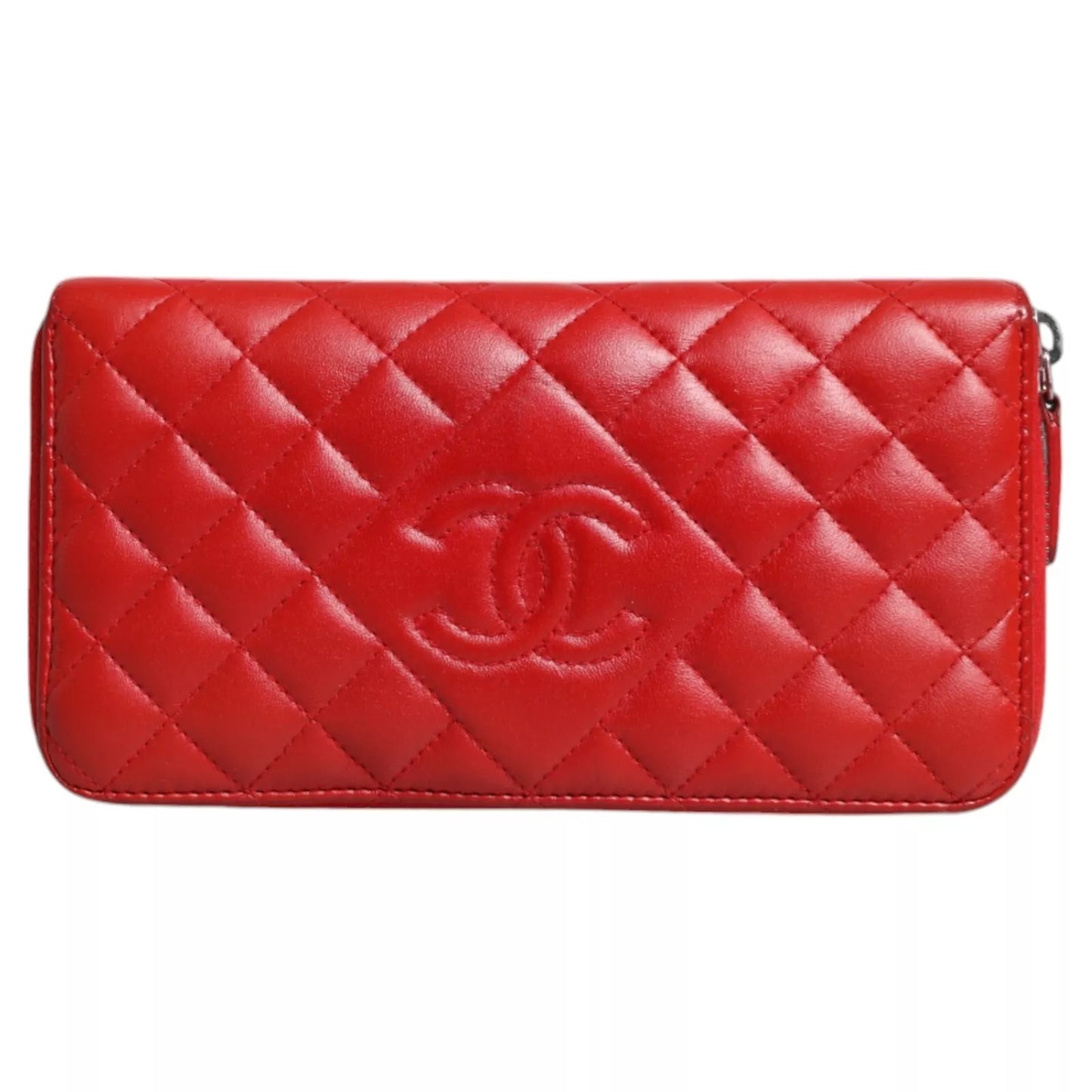 Chanel Rotes gestepptes Leder Logo Continental Zip Box