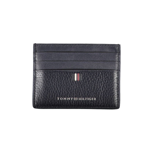 Tommy Hilfiger Elegantes blaues Leder-Kartenetui mit kontrastierenden Details