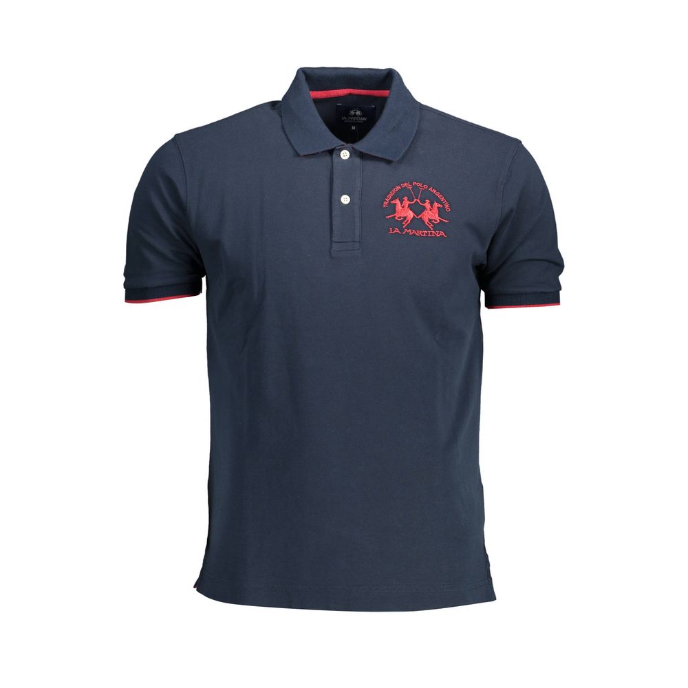 La Martina Elegantes blaues kurzärmeliges Polo