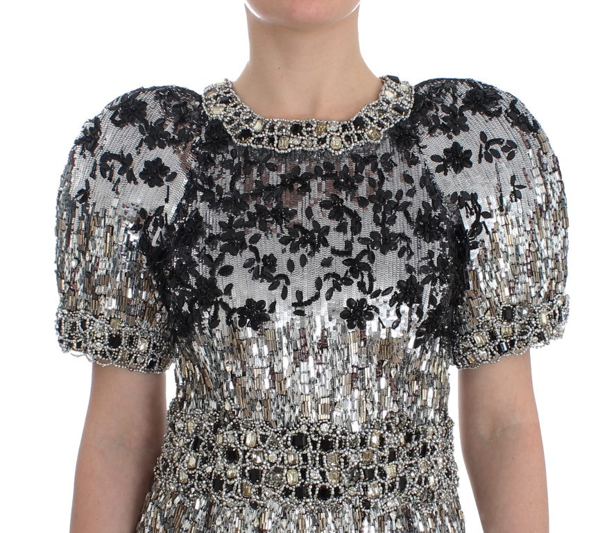 Dolce &amp; Gabbana Silver Crystal Embellished Sheath Dress Masterpiece