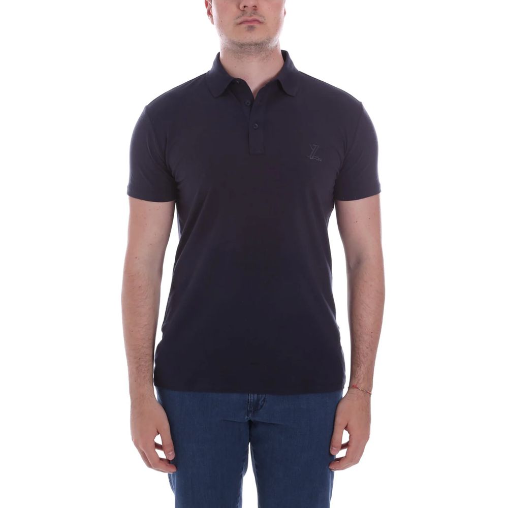 Yes Zee Blaues Baumwoll-Poloshirt