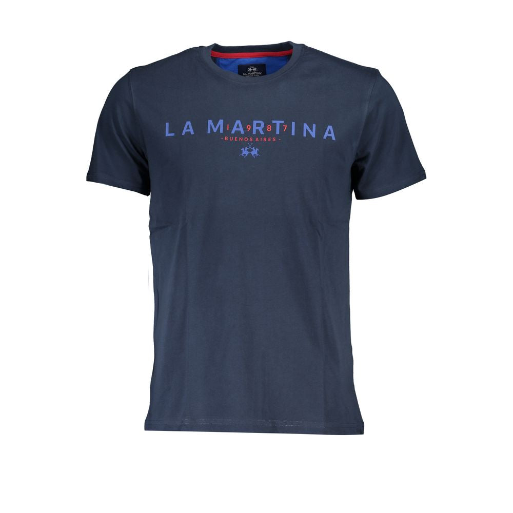 La Martina Elegantes blaues Baumwoll-T-Shirt mit Rundhalsausschnitt