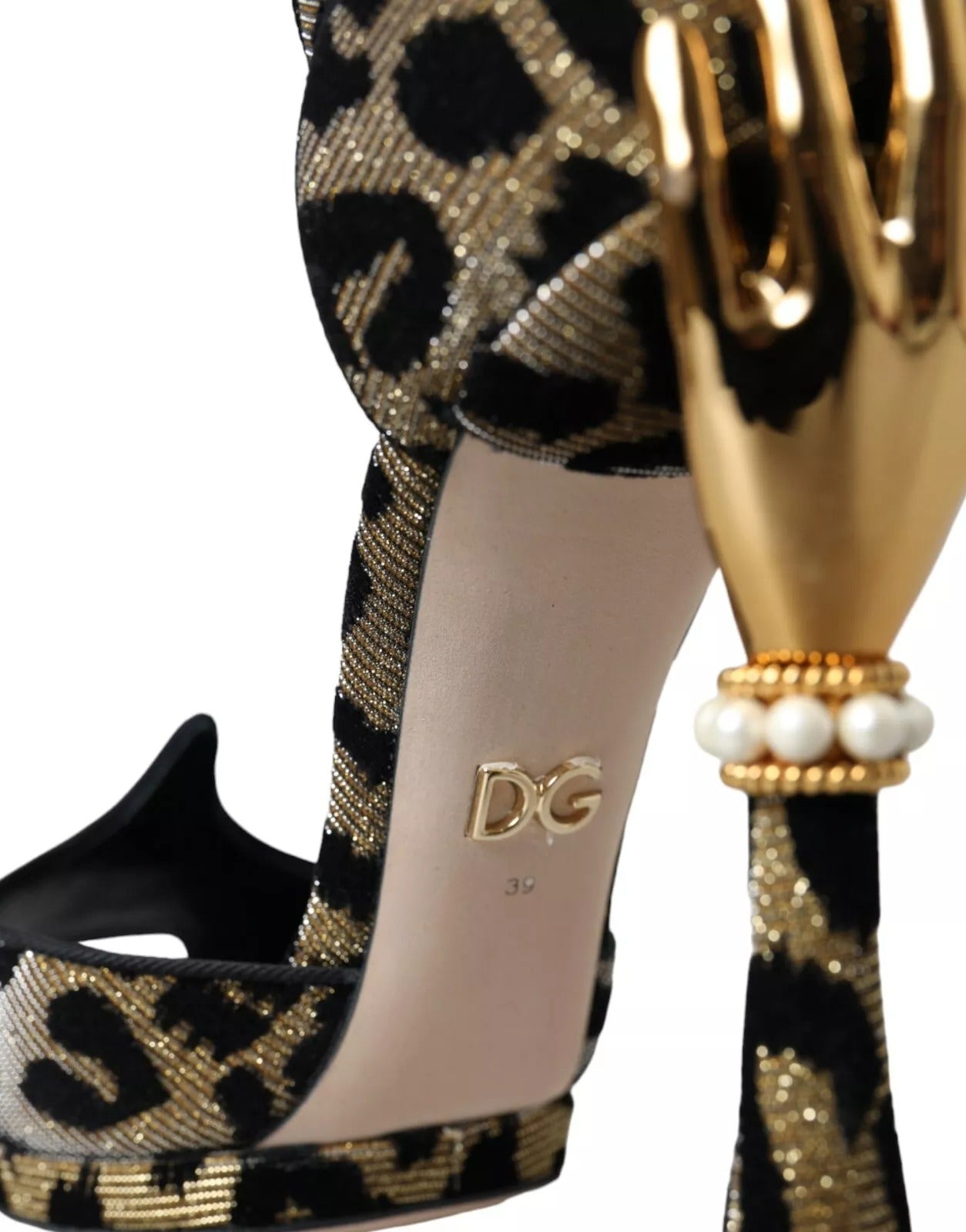 Dolce & Gabbana Gold Leopard Embellished Heel Sandals Shoes